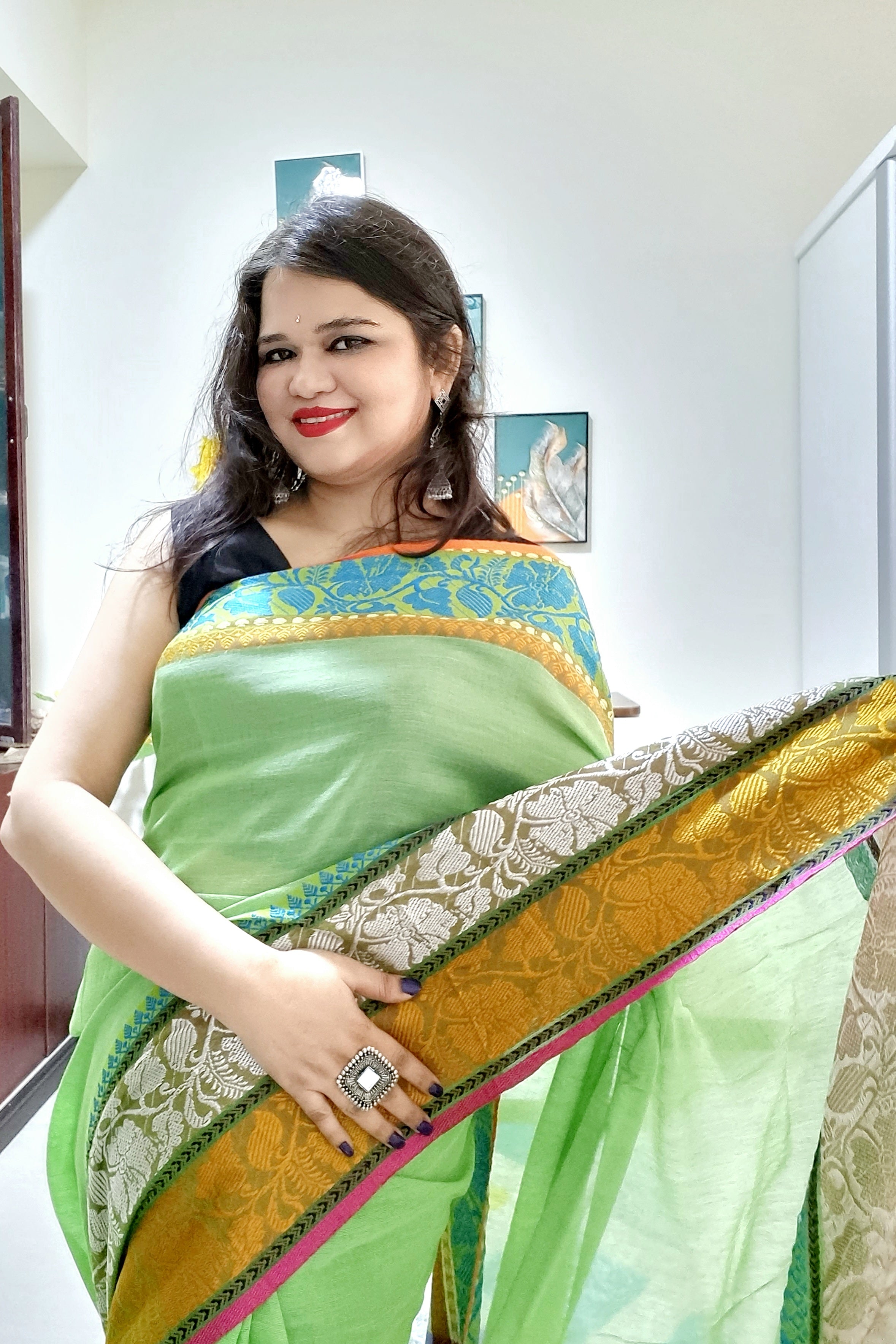 Rainbow border Soft cotton saree