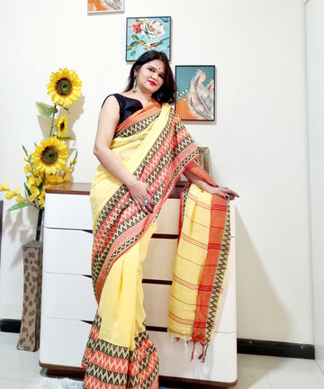 ZIGZAG border Soft cotton saree