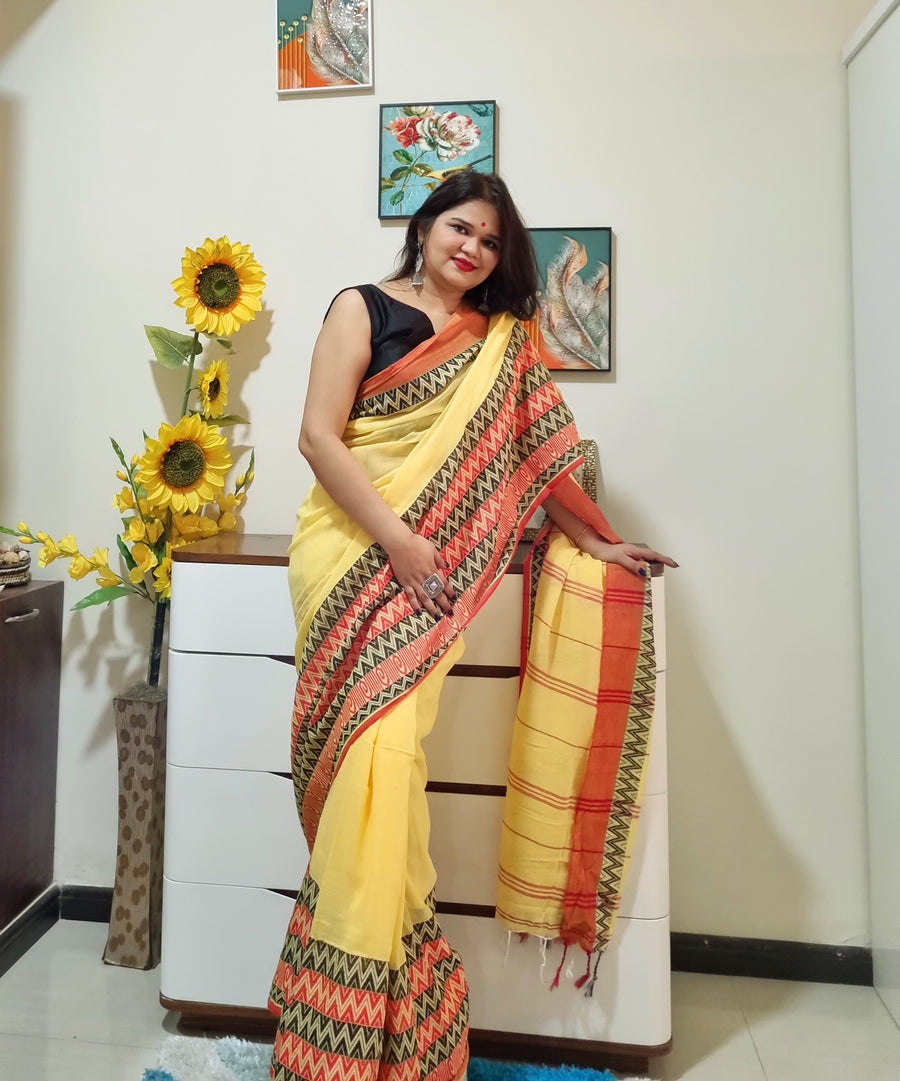 ZIGZAG border Soft cotton saree