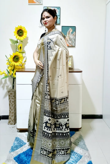 Ikkat Printed Crepe silk saree