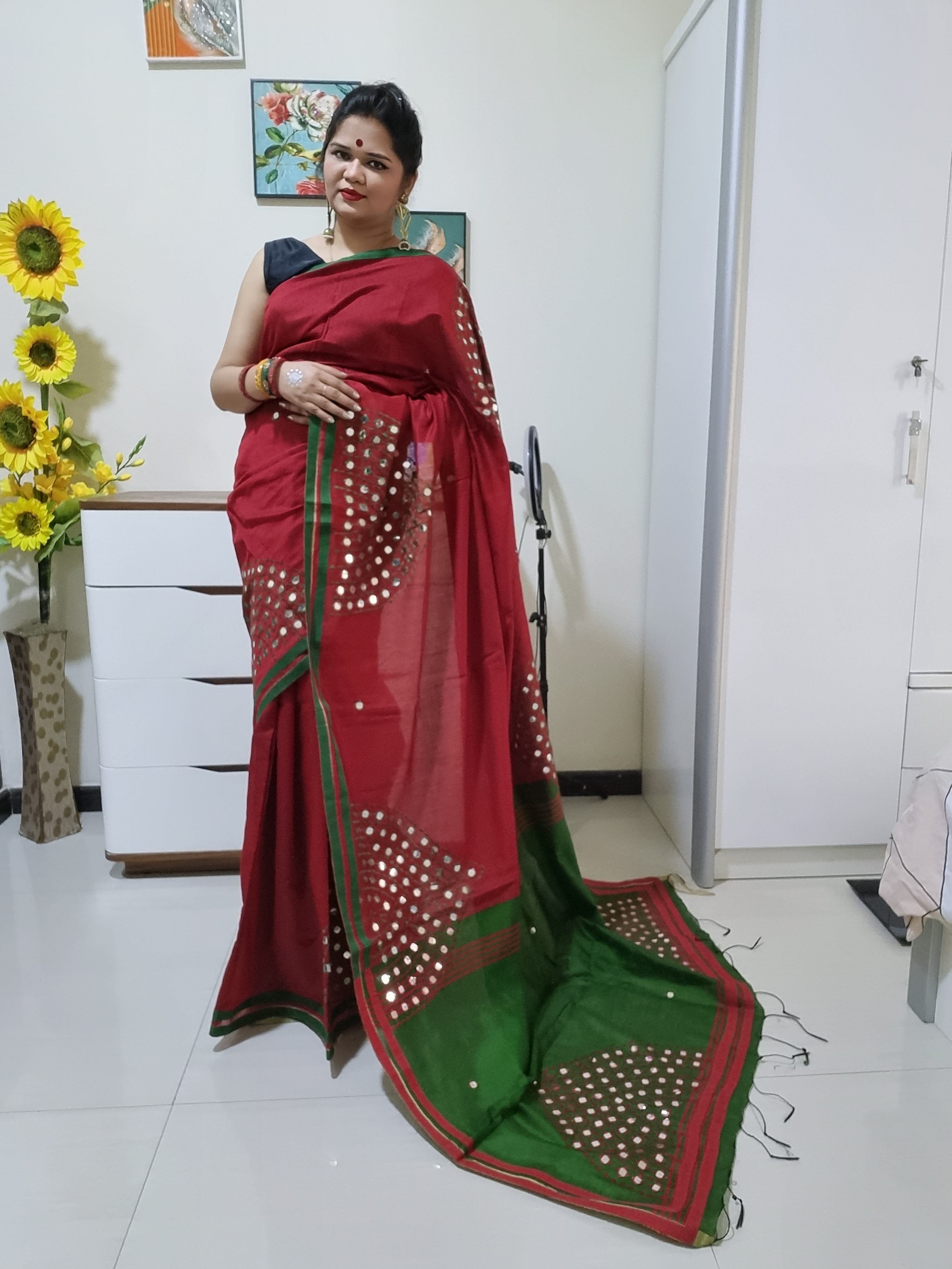 Mirror work Handloom Saree