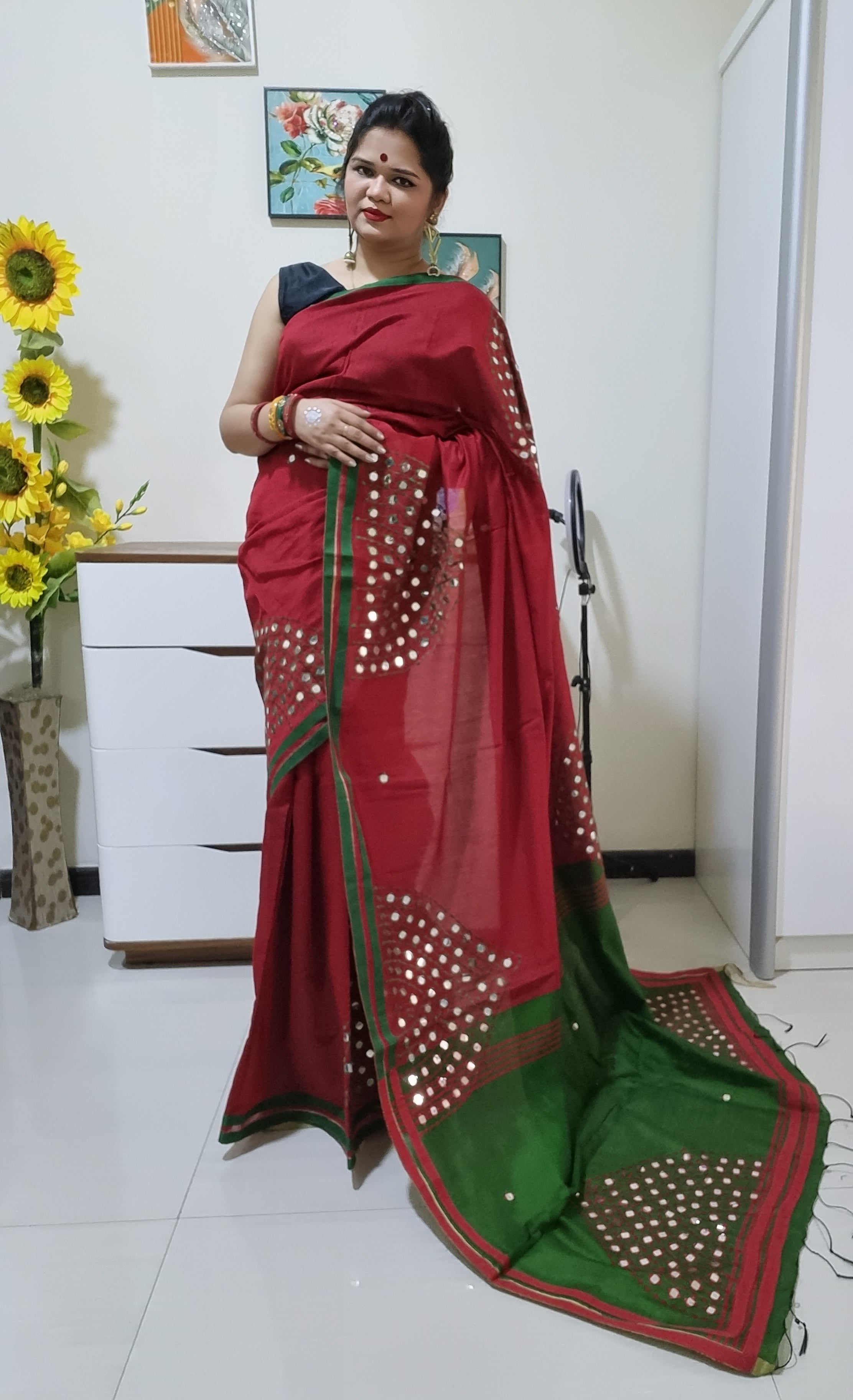 Mirror work Handloom Saree