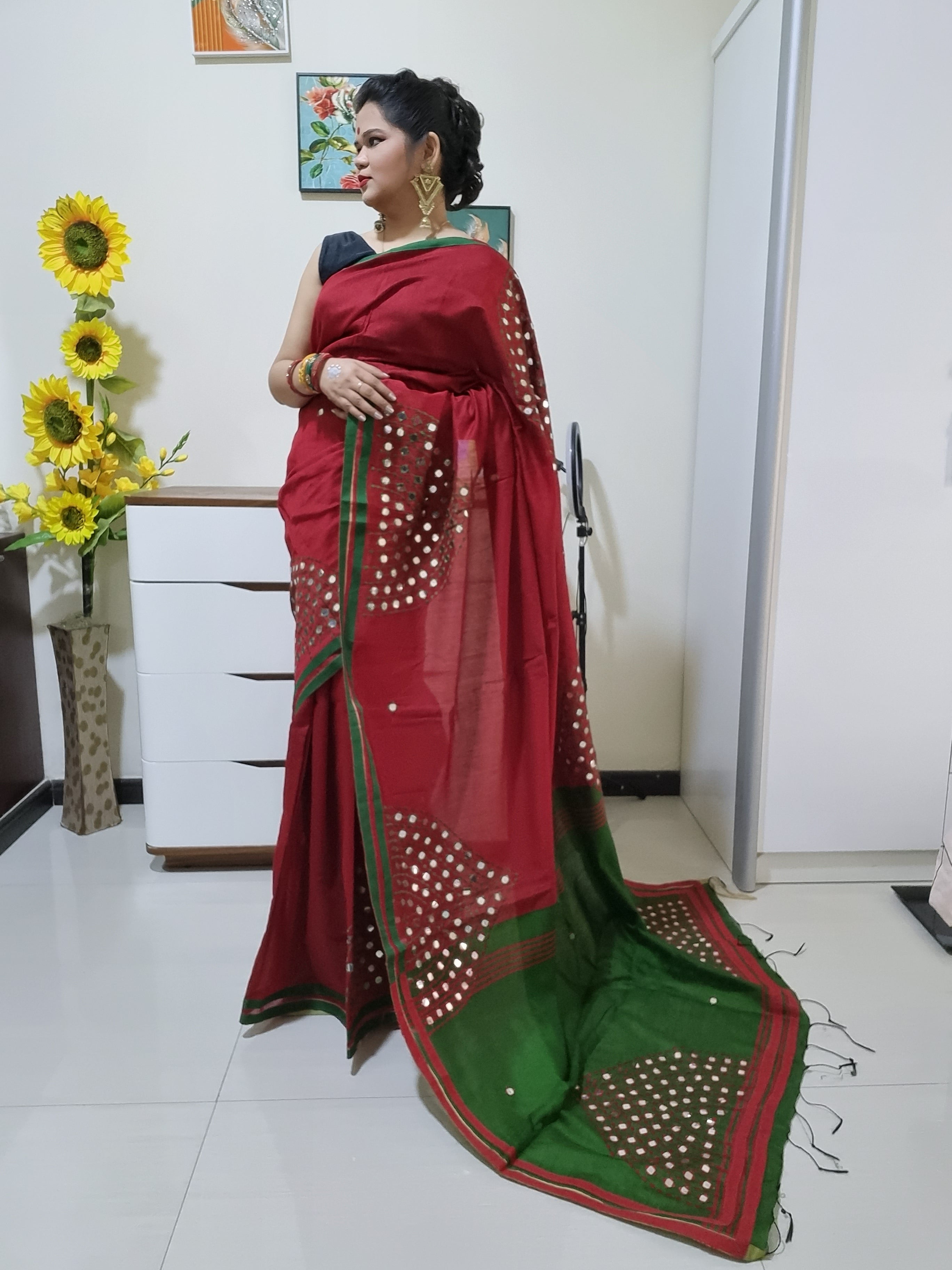 Mirror work Handloom Saree
