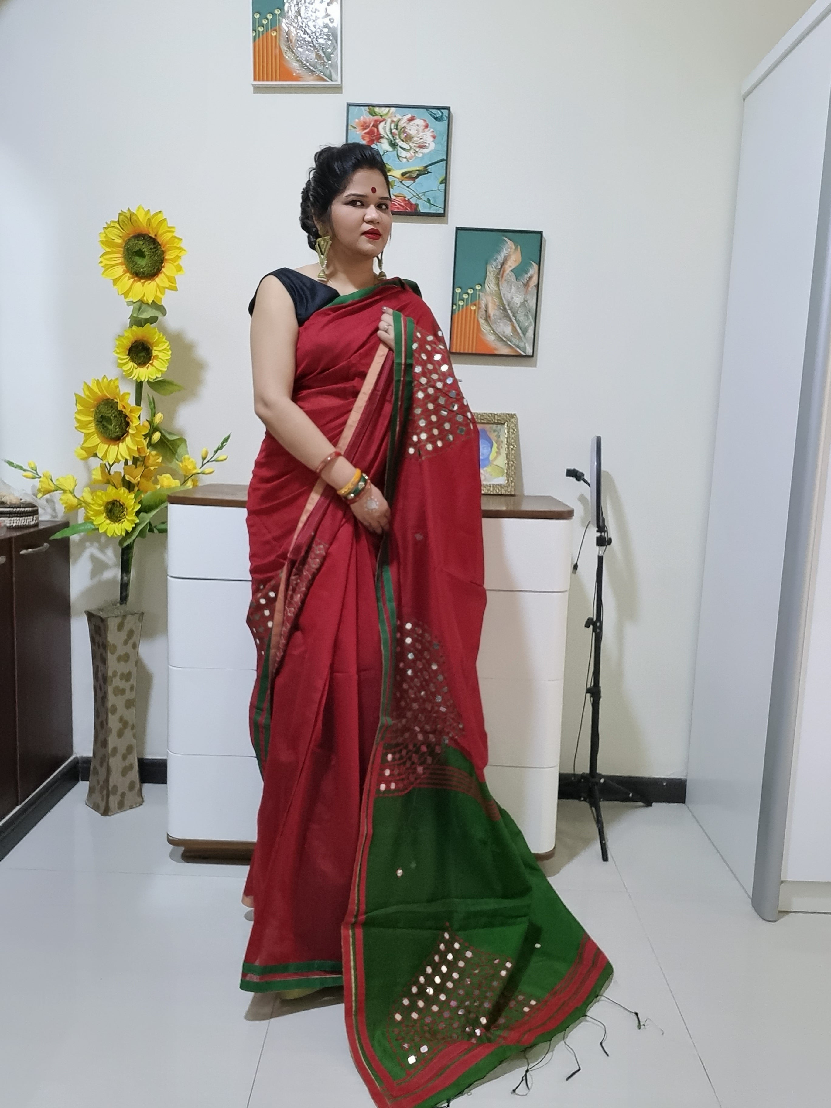 Mirror work Handloom Saree
