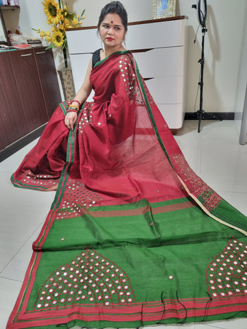 Mirror work Handloom Saree