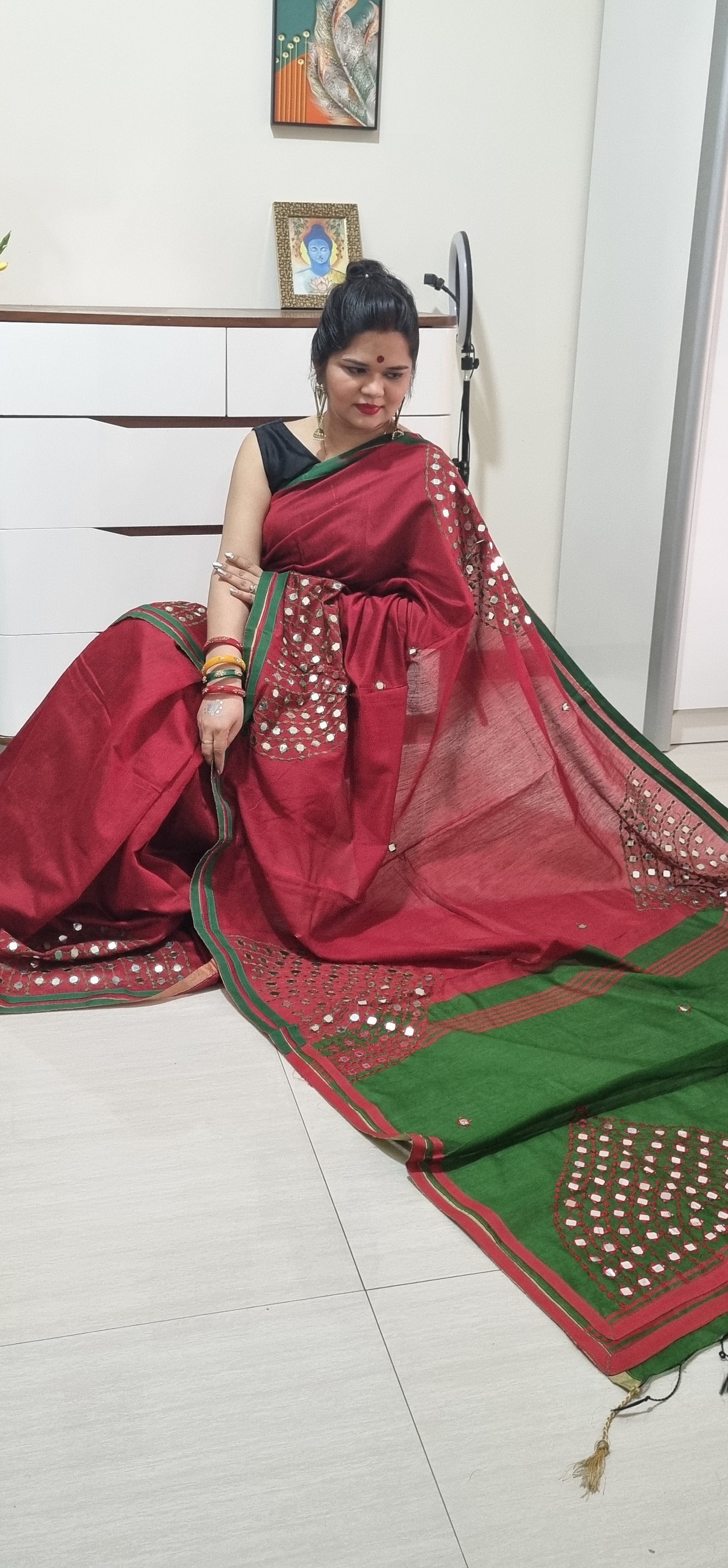 Mirror work Handloom Saree