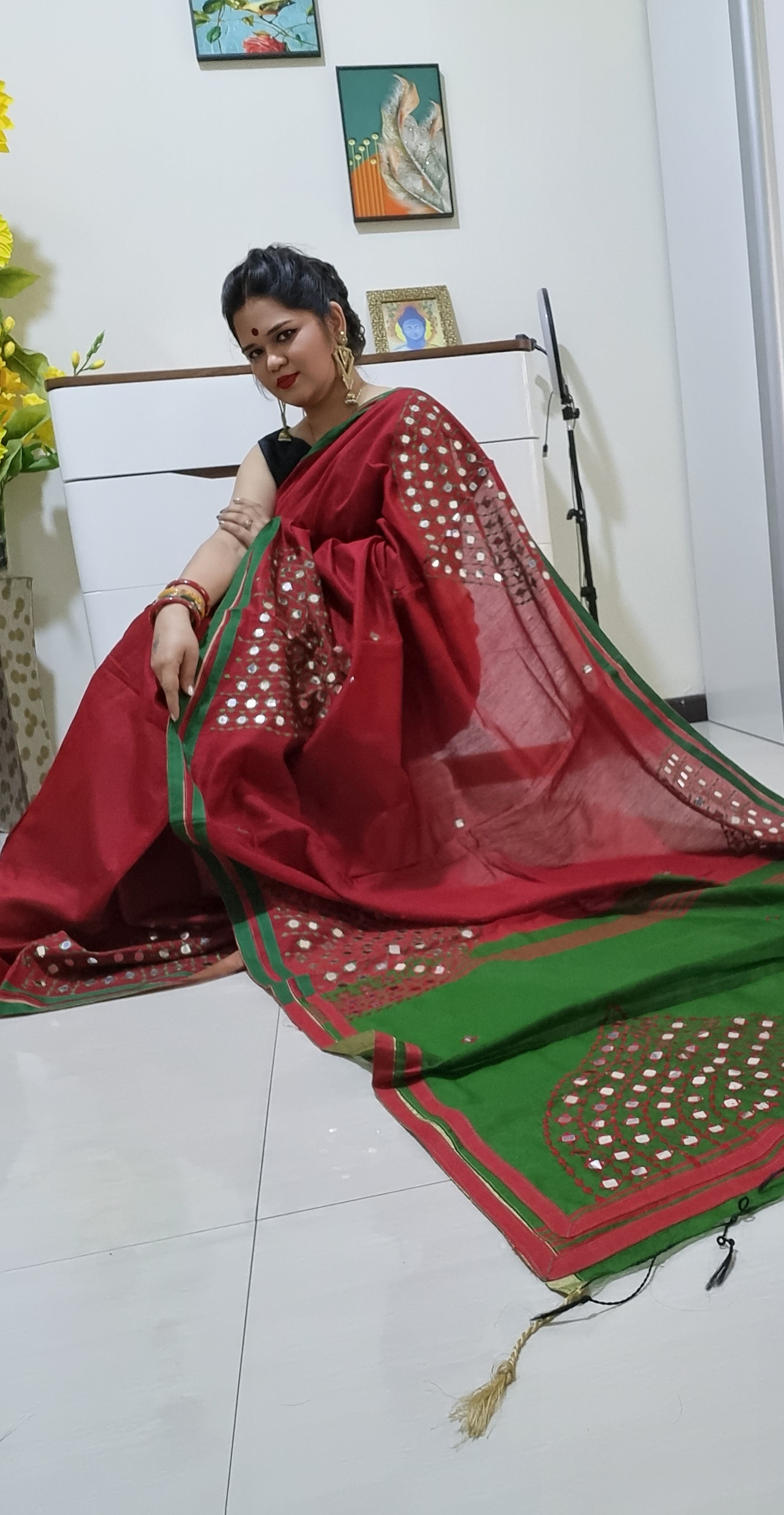 Mirror work Handloom Saree