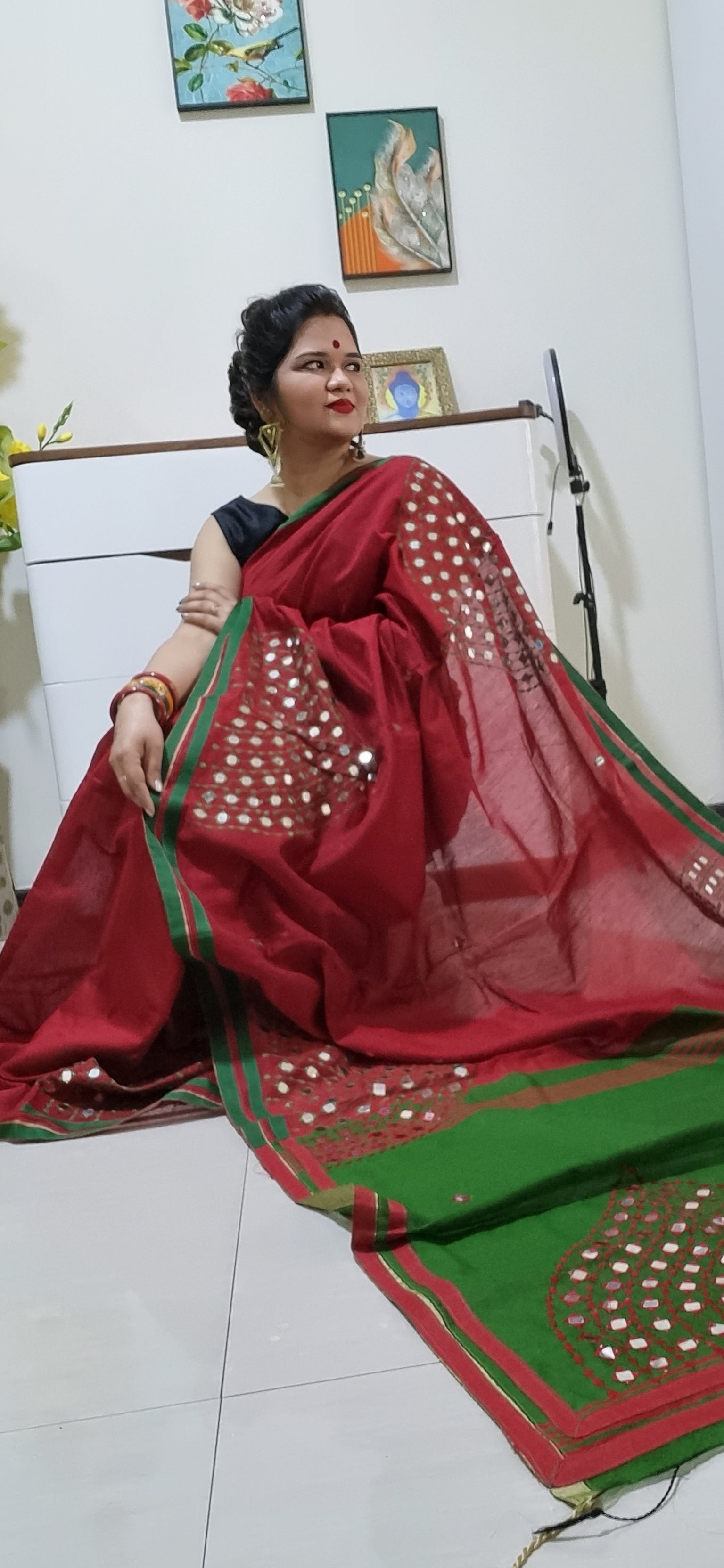 Mirror work Handloom Saree