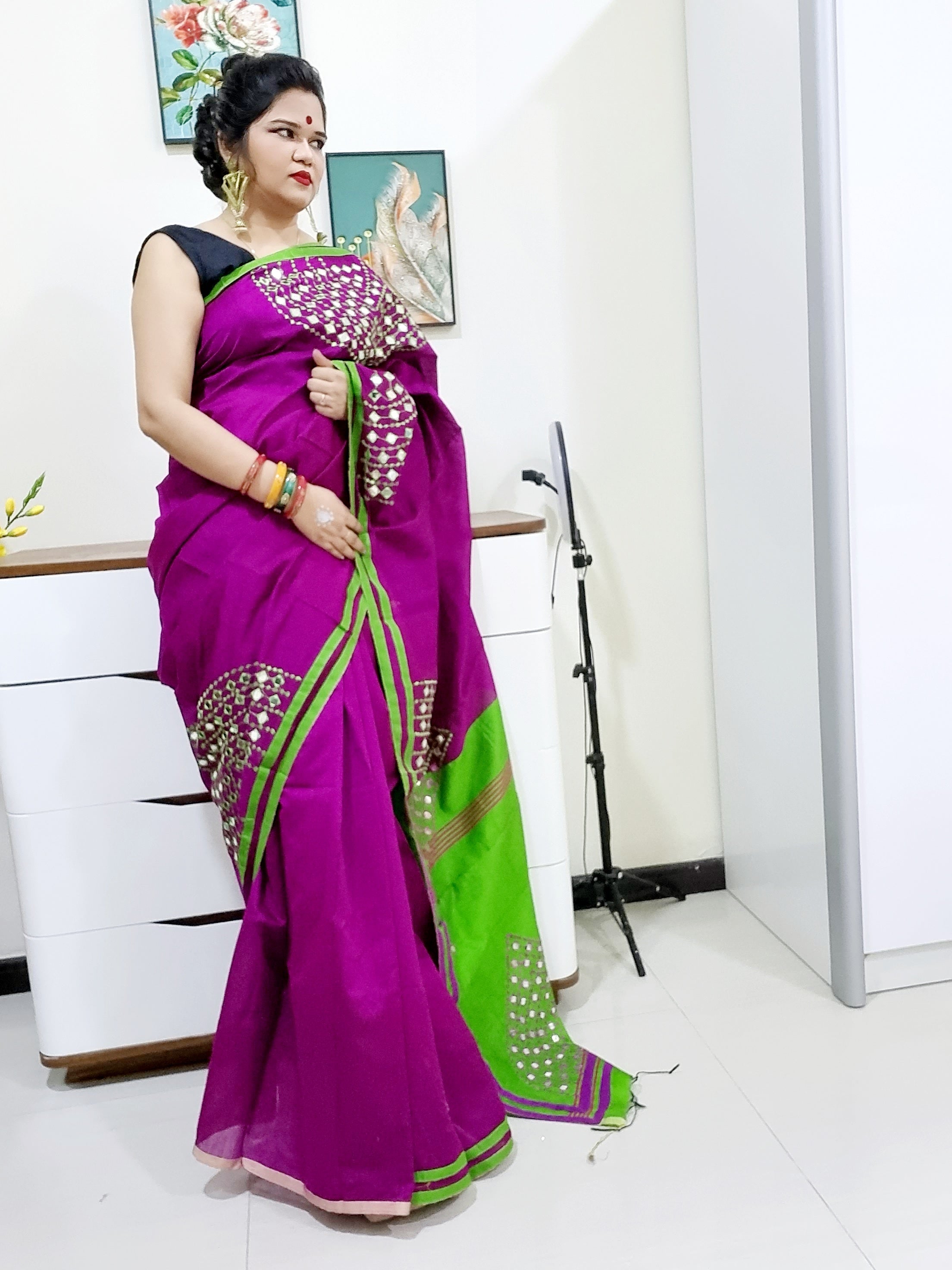 Mirror work Handloom Saree
