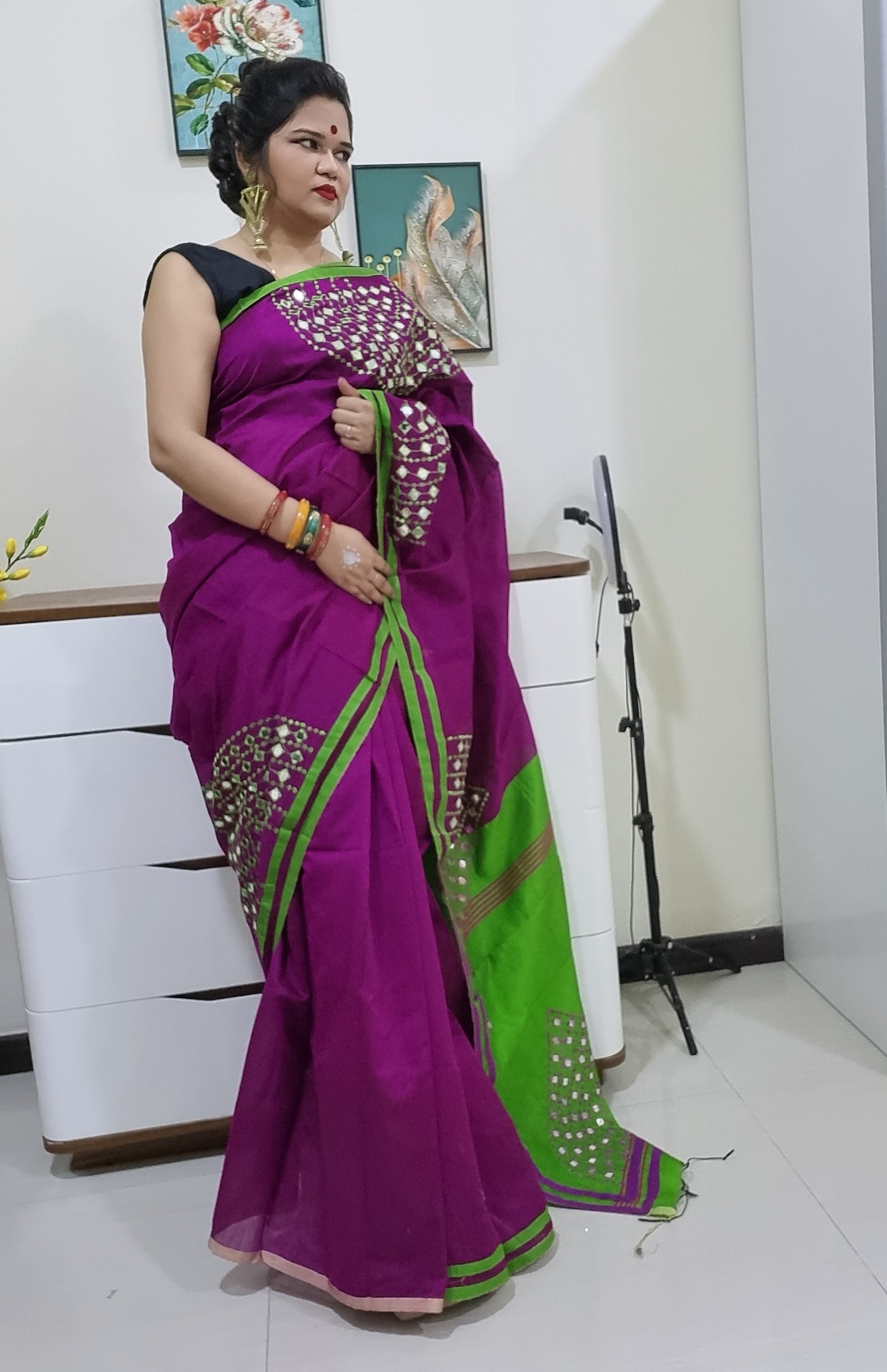 Mirror work Handloom Saree