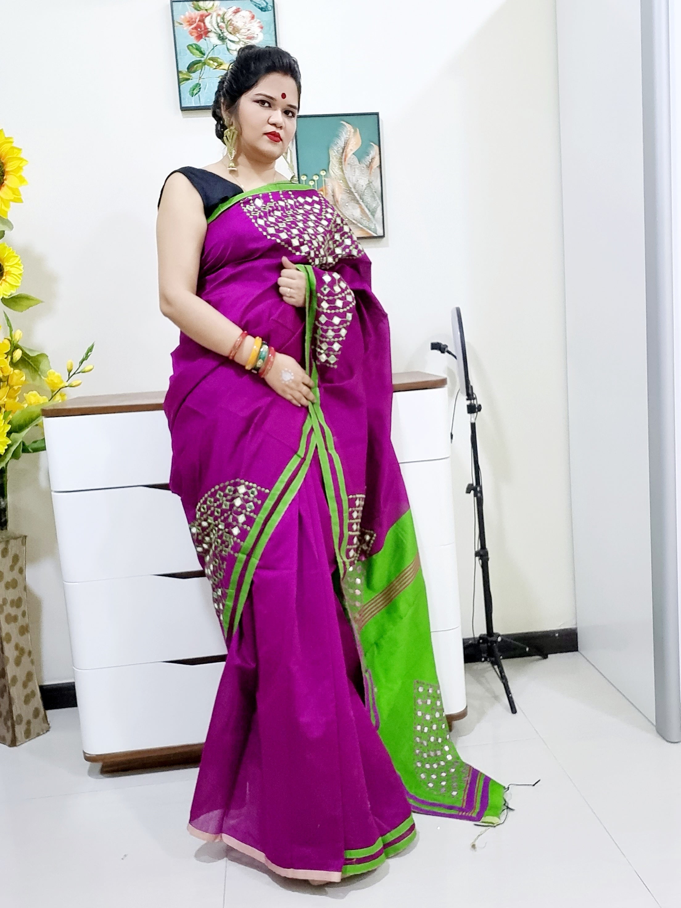 Mirror work Handloom Saree