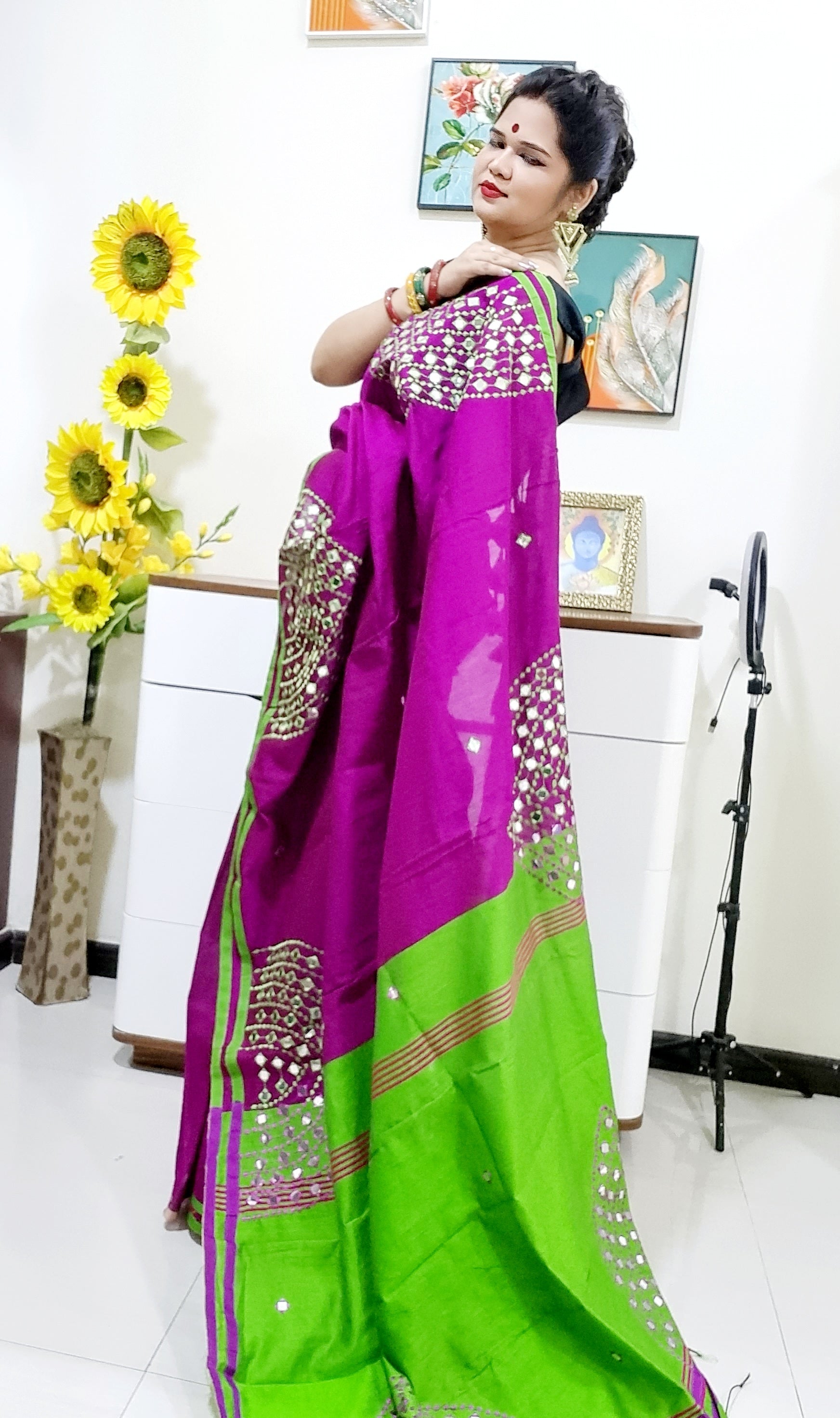 Mirror work Handloom Saree