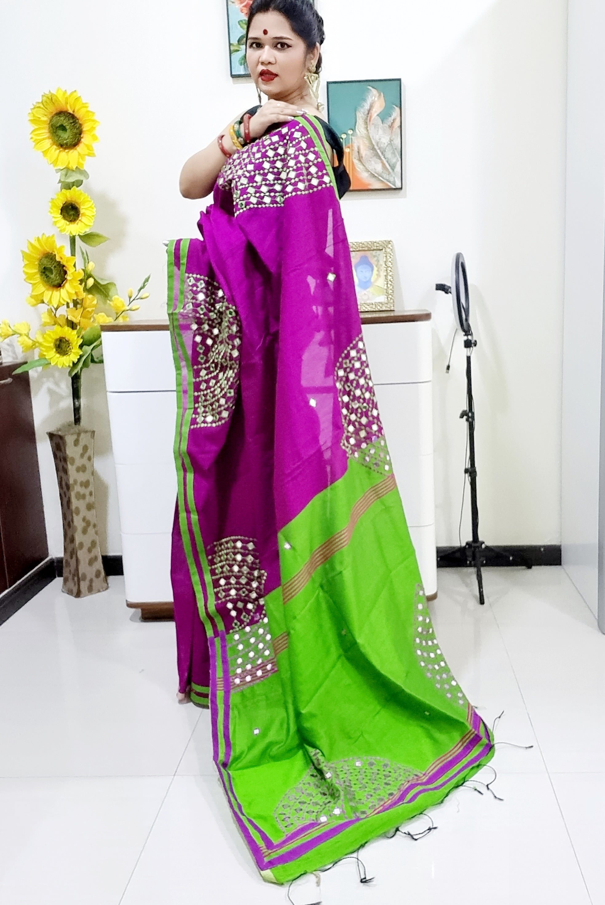 Mirror work Handloom Saree