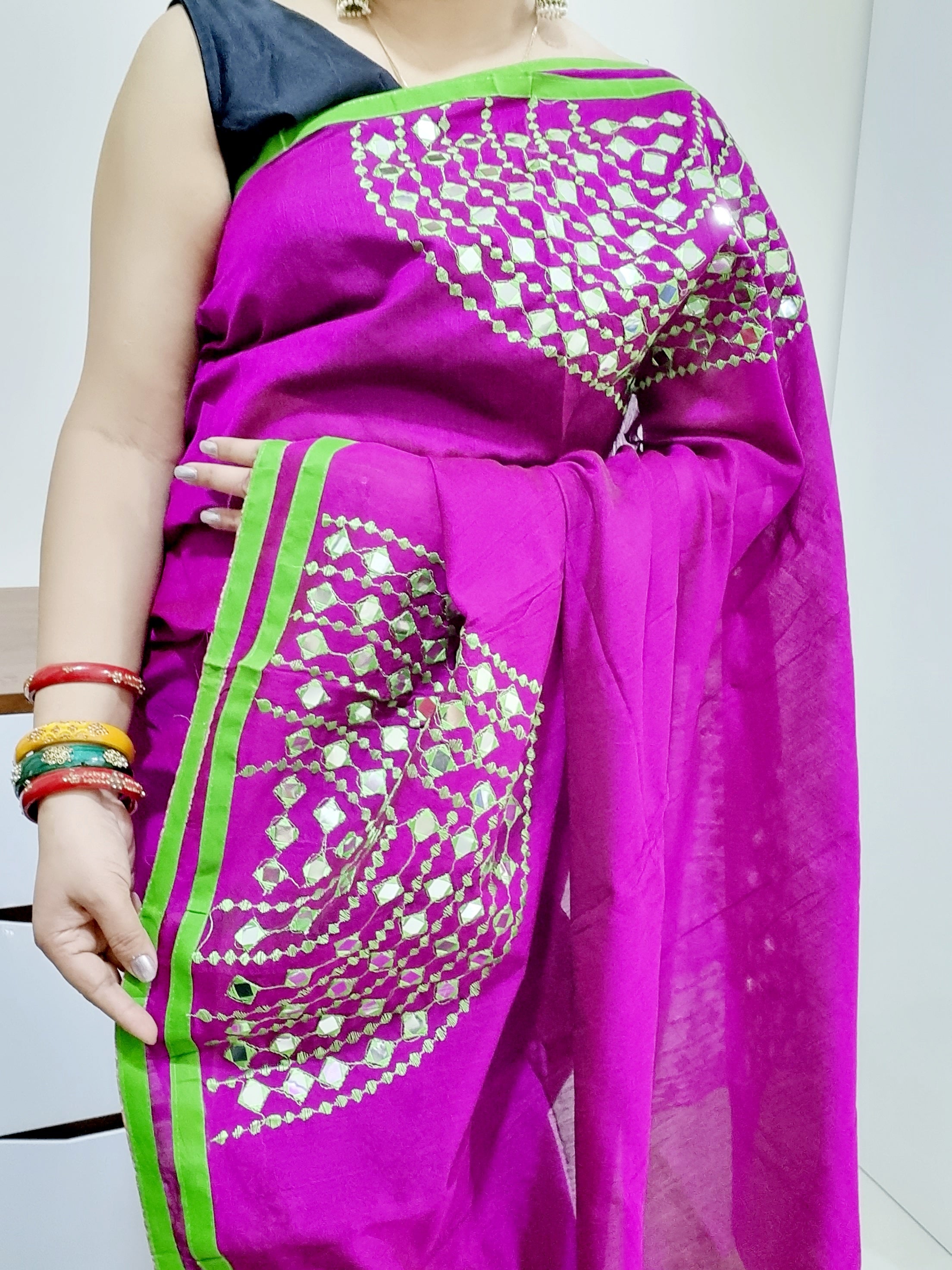 Mirror work Handloom Saree