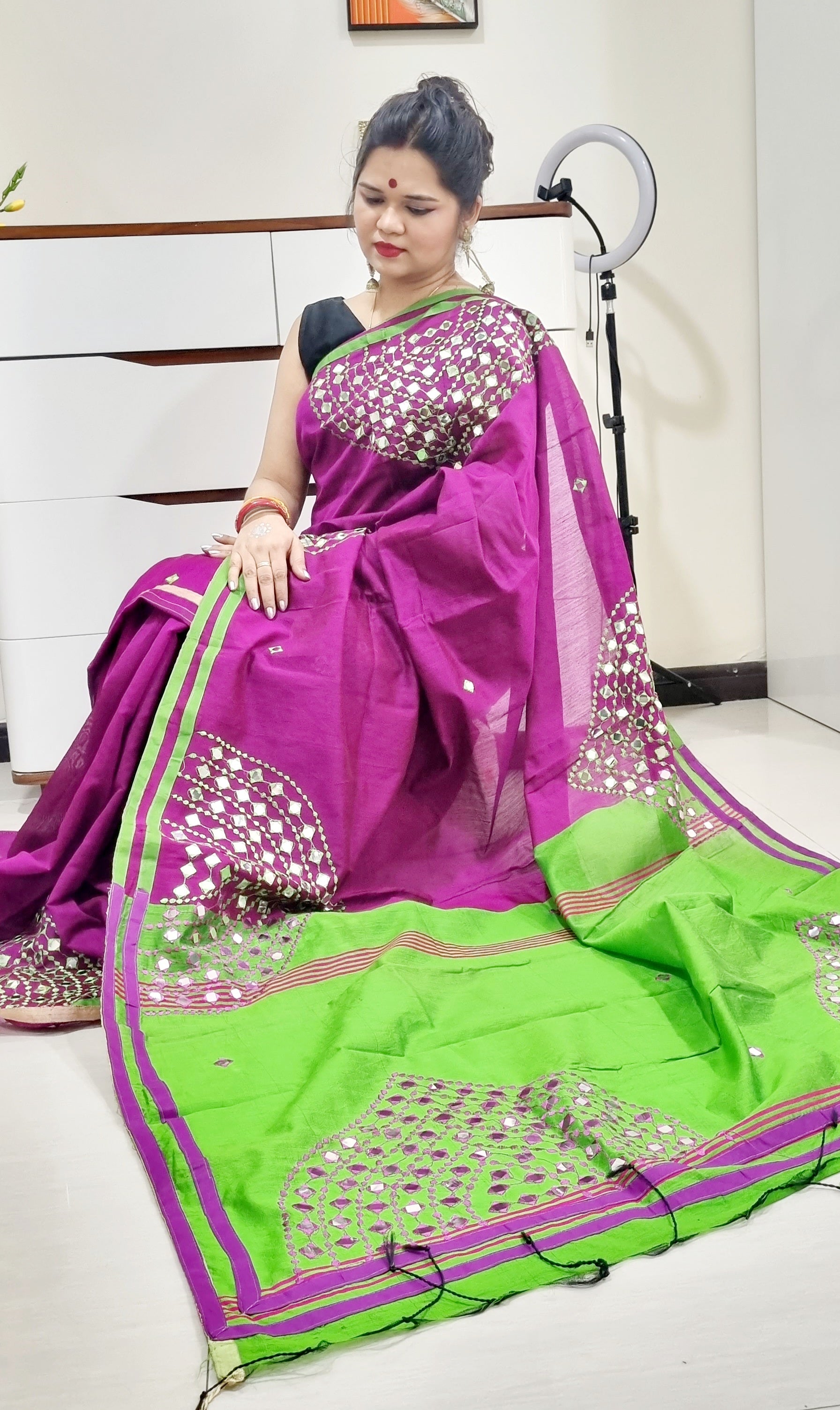 Mirror work Handloom Saree