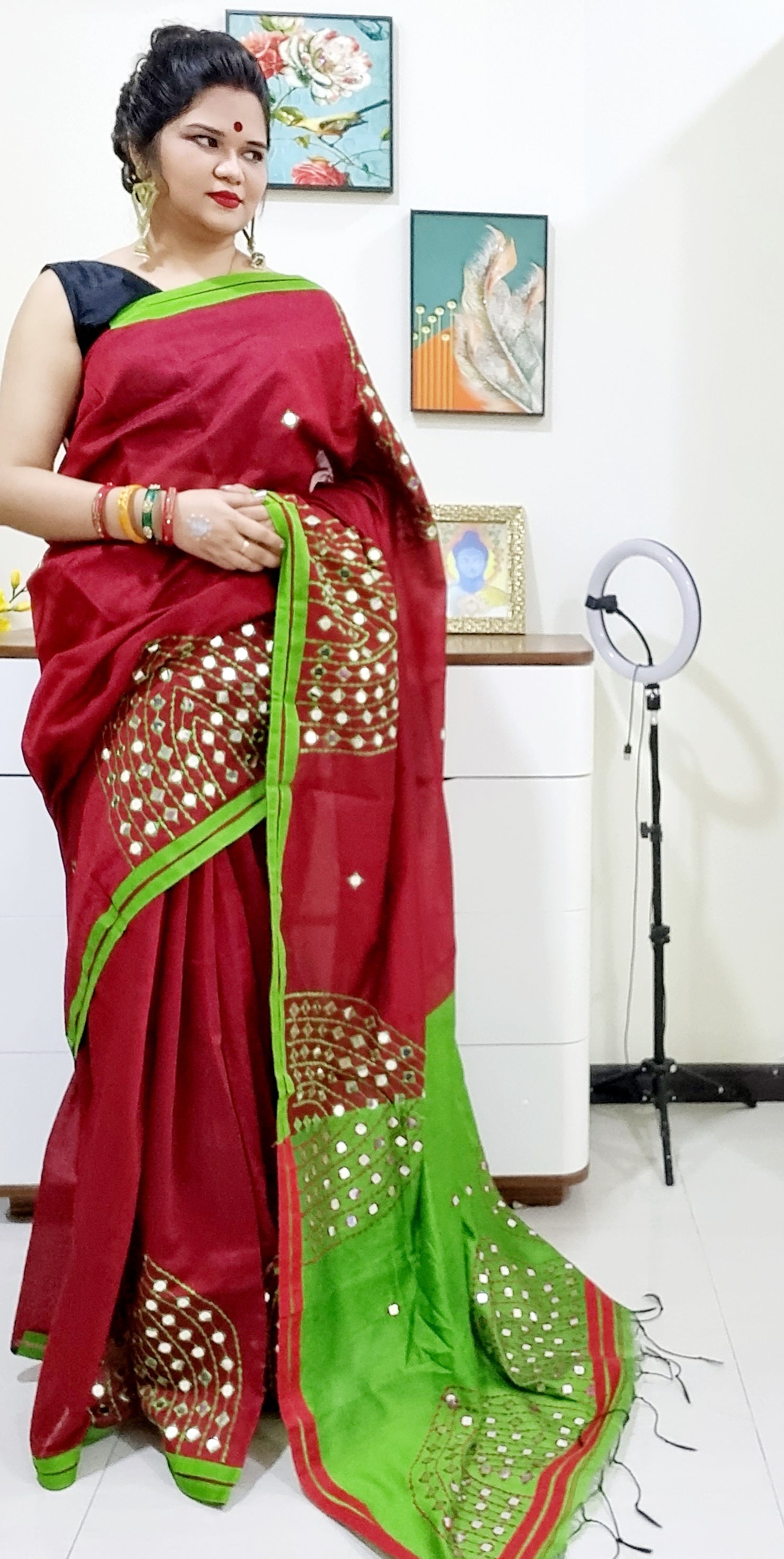 Mirror work Handloom Saree