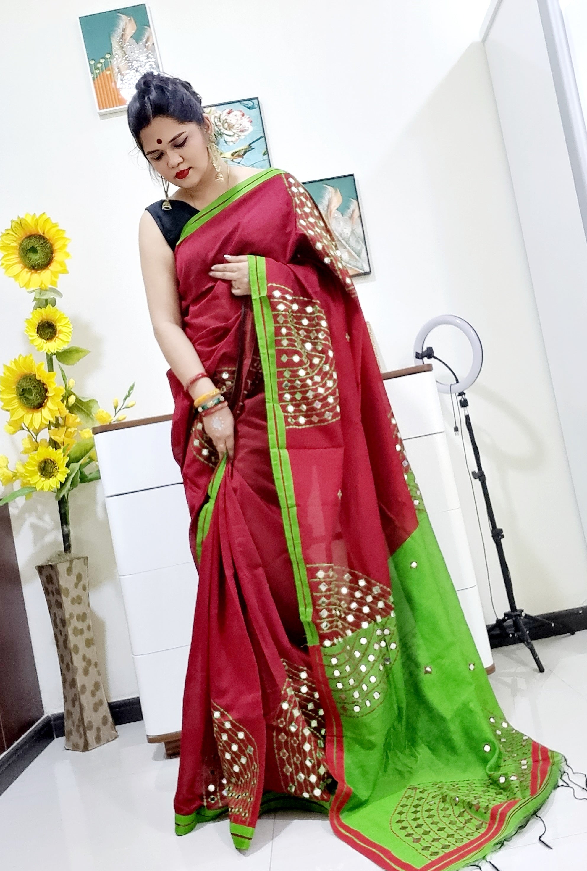 Mirror work Handloom Saree