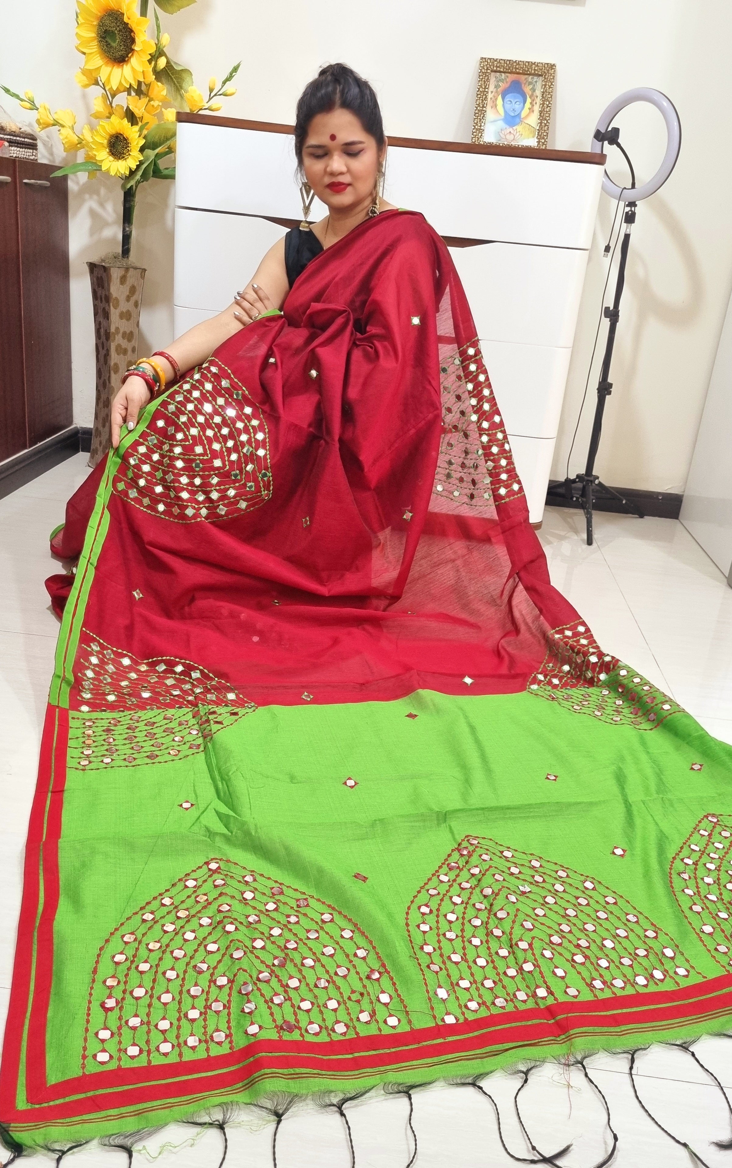Mirror work Handloom Saree