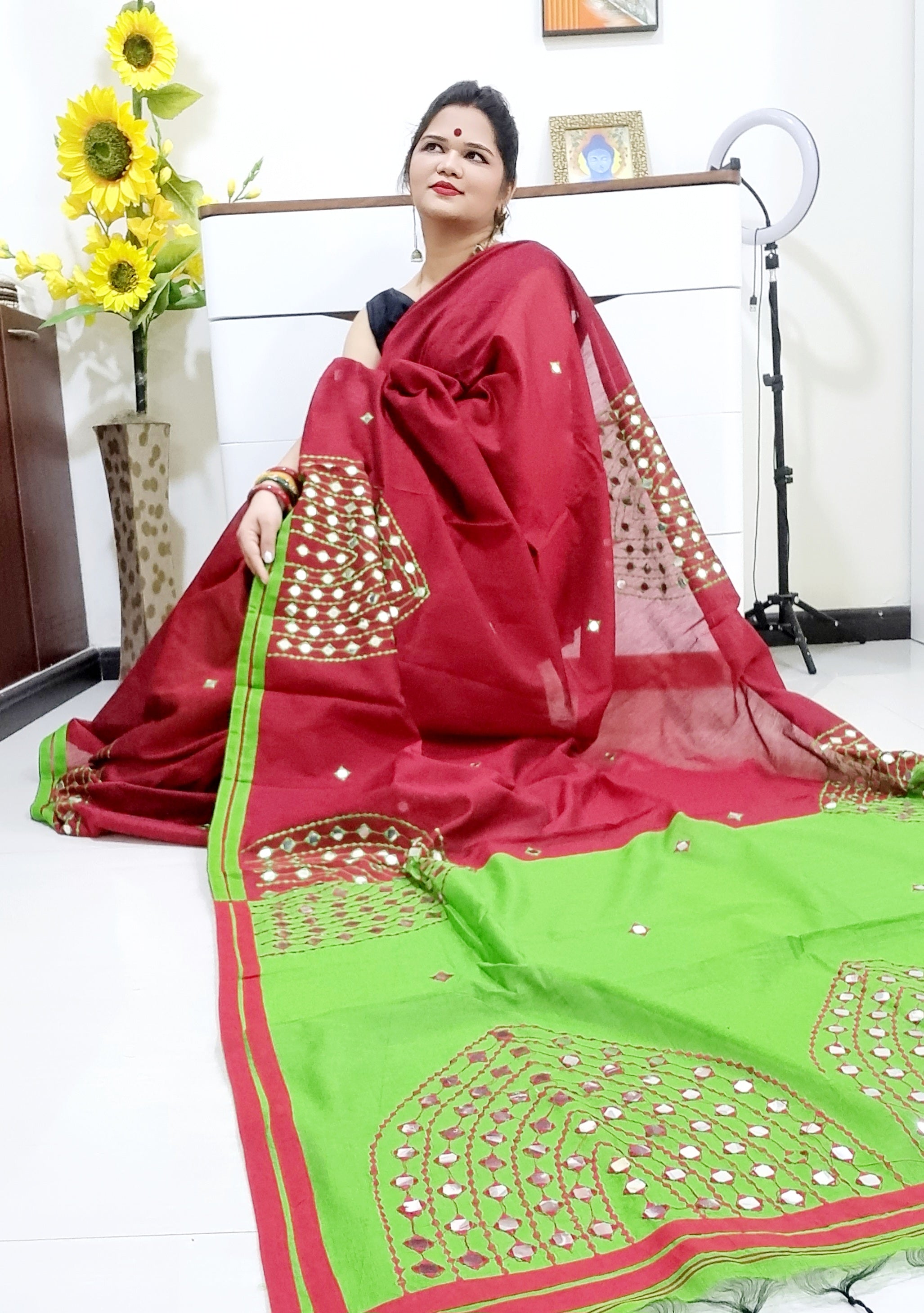 Mirror work Handloom Saree
