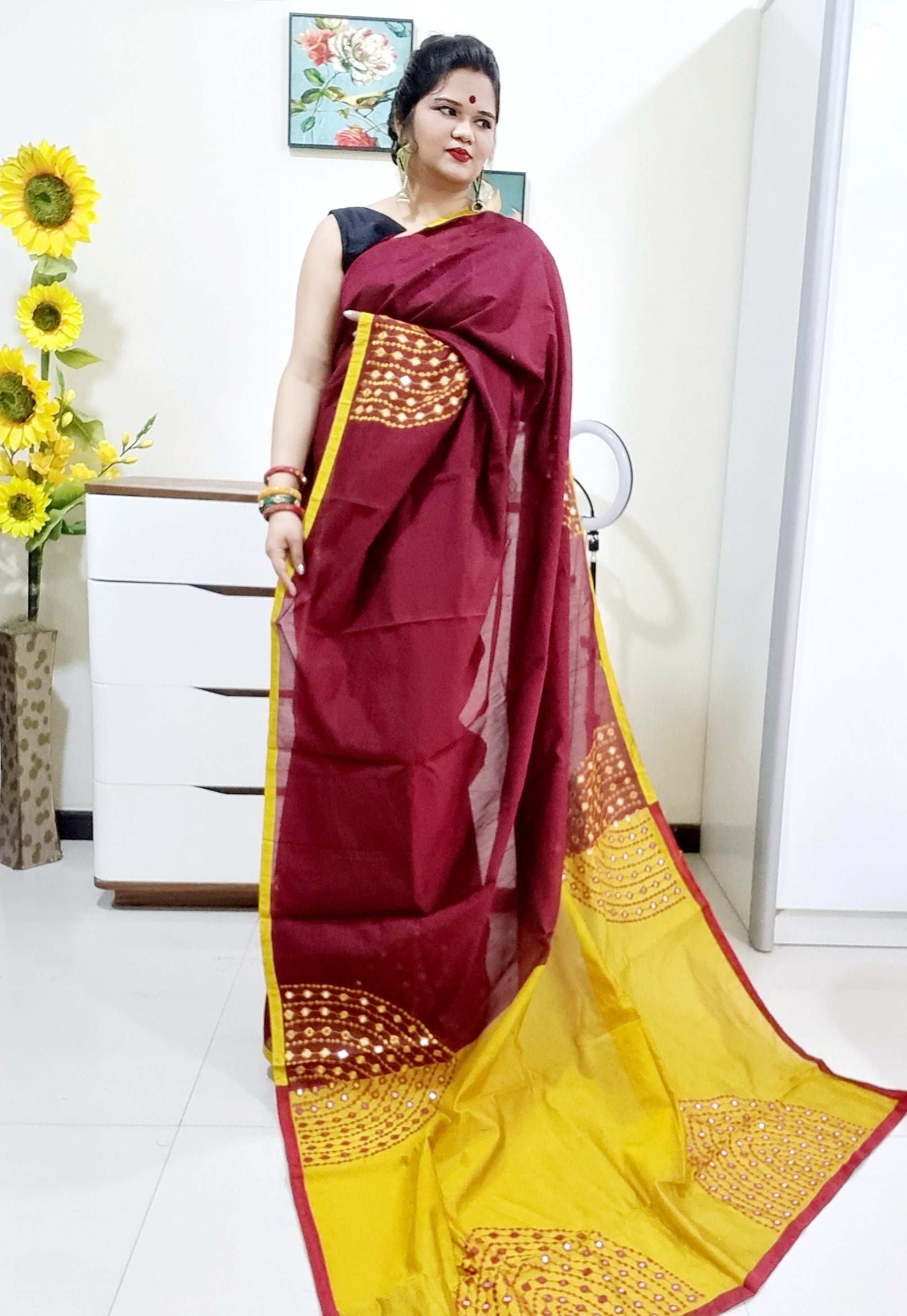 Mirror work Handloom Saree