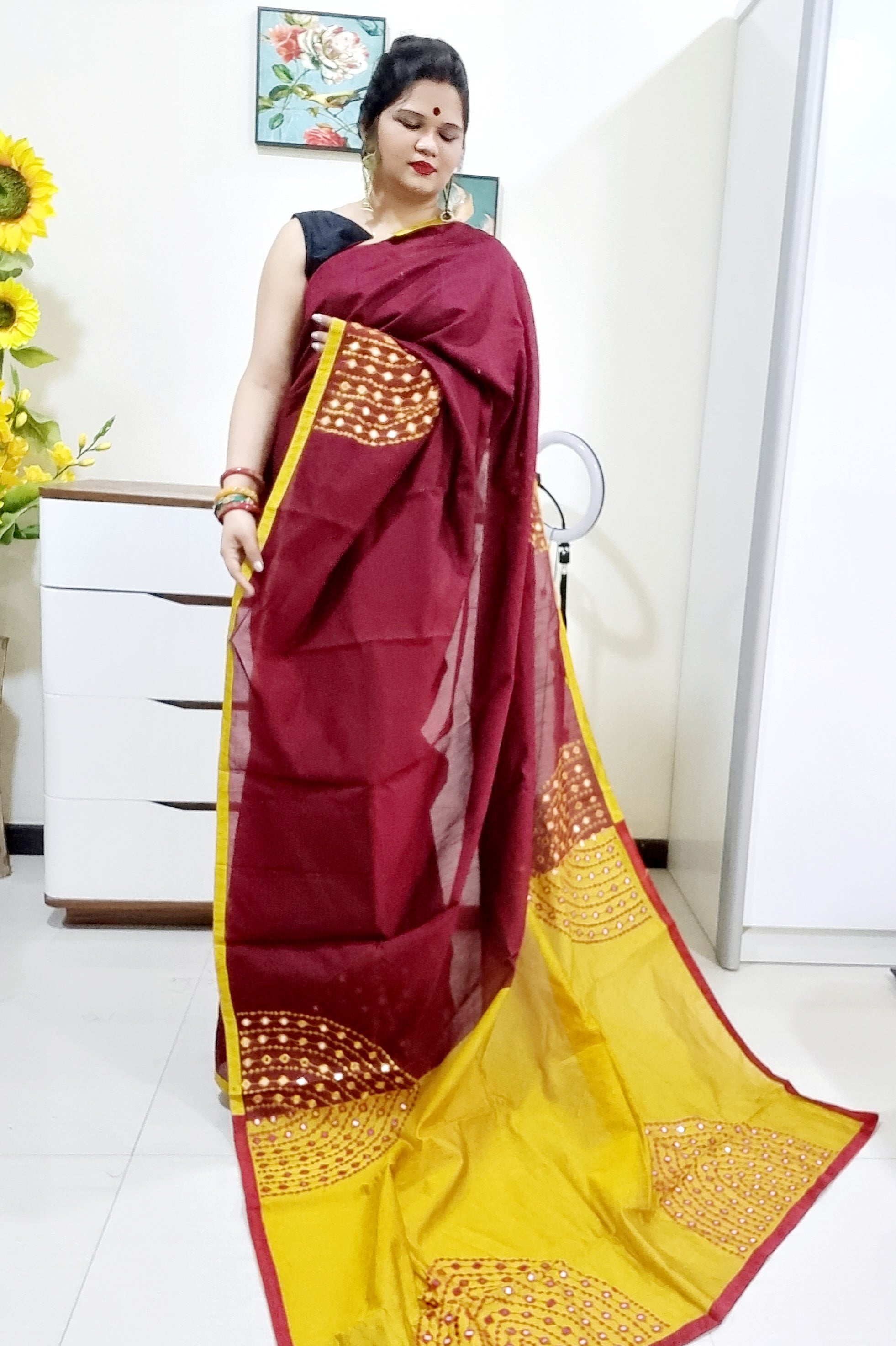 Mirror work Handloom Saree