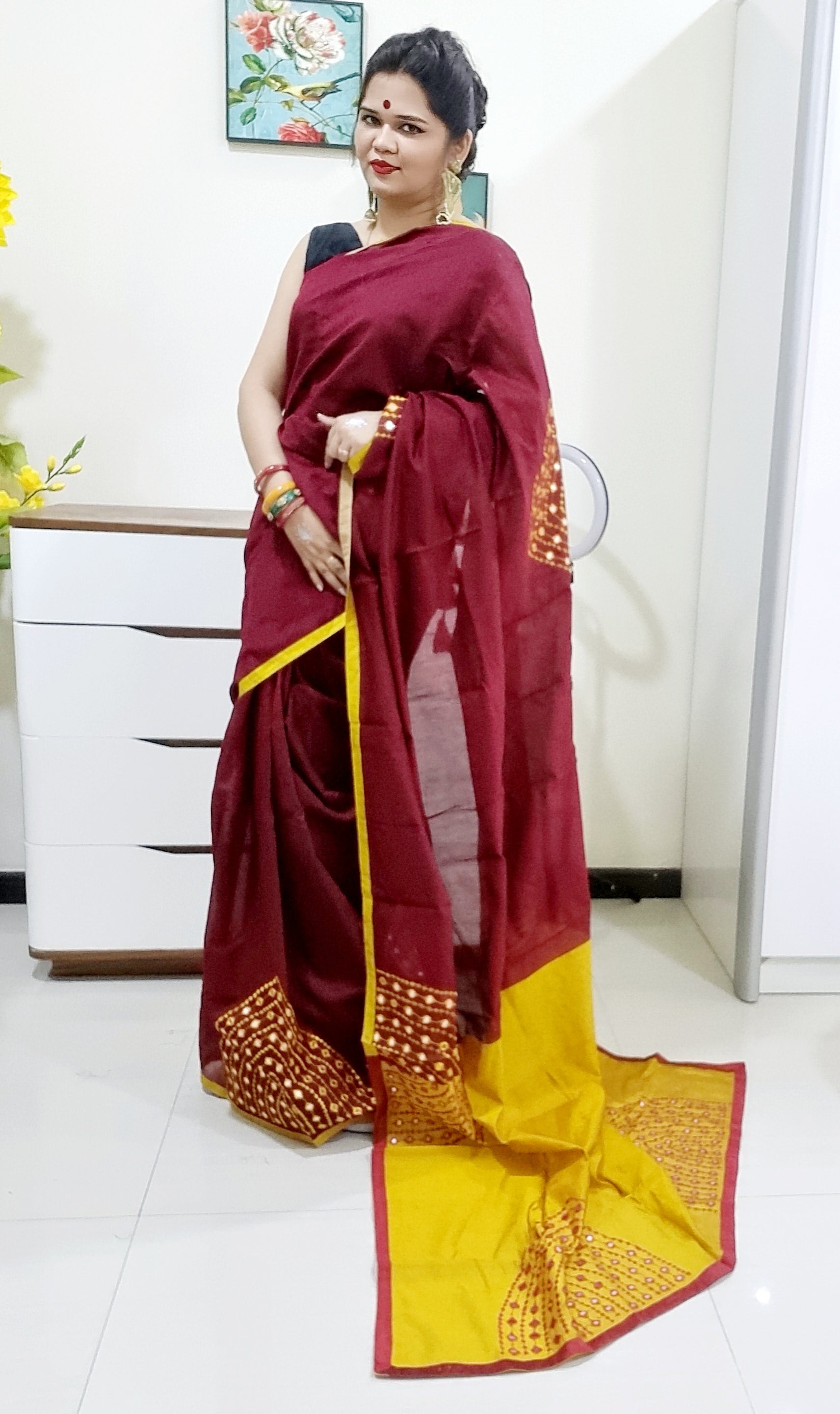 Mirror work Handloom Saree