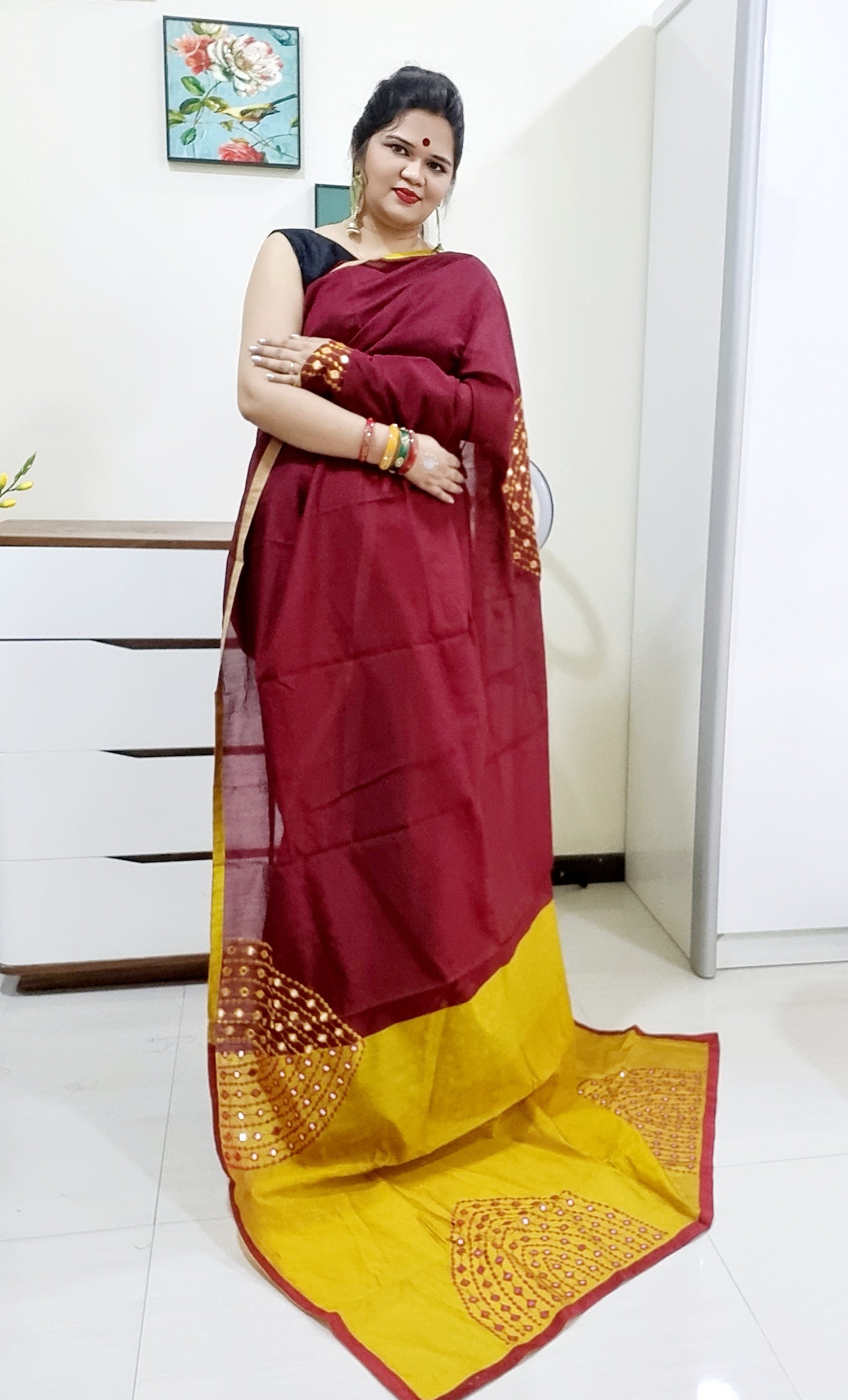 Mirror work Handloom Saree