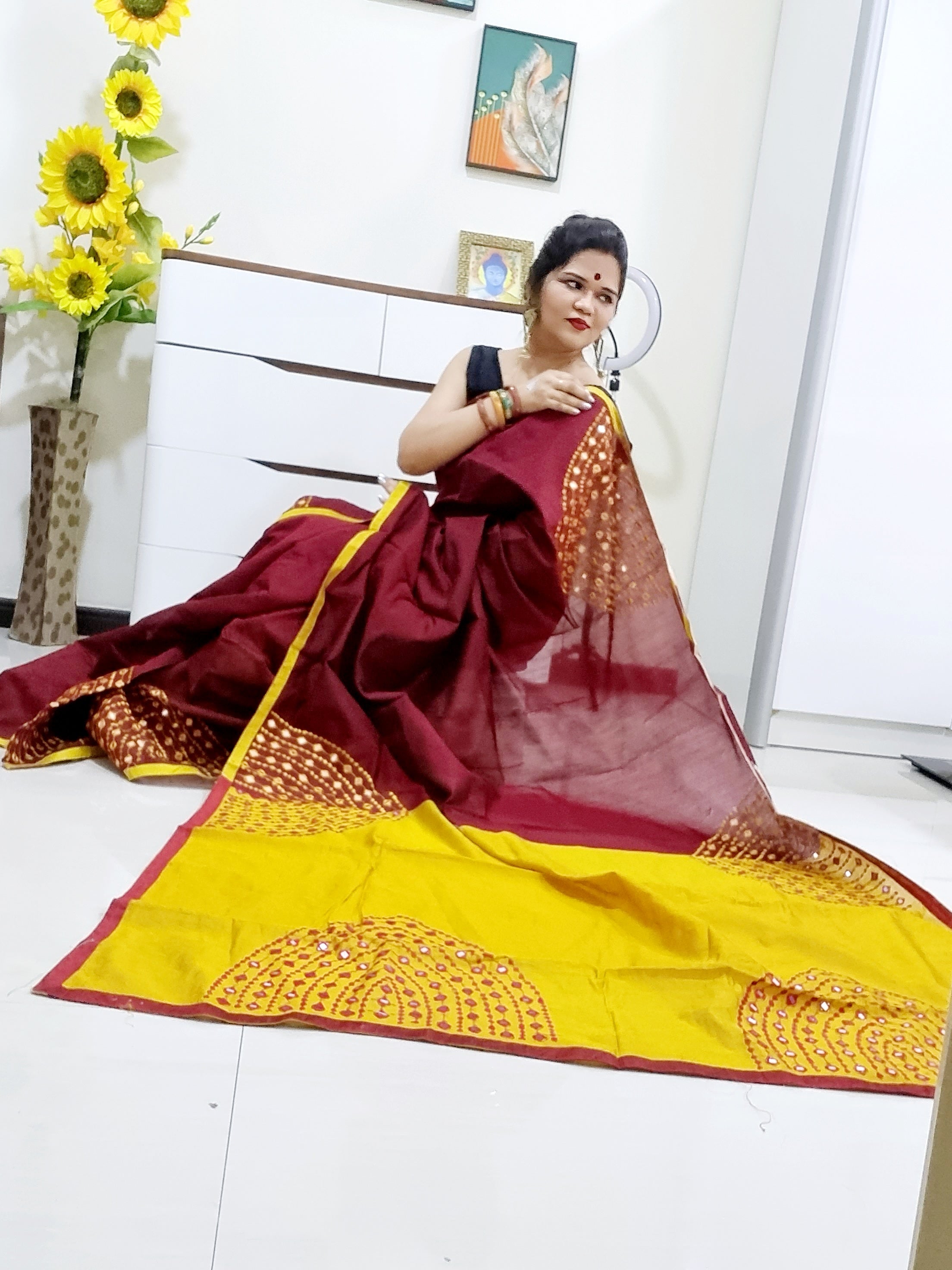 Mirror work Handloom Saree