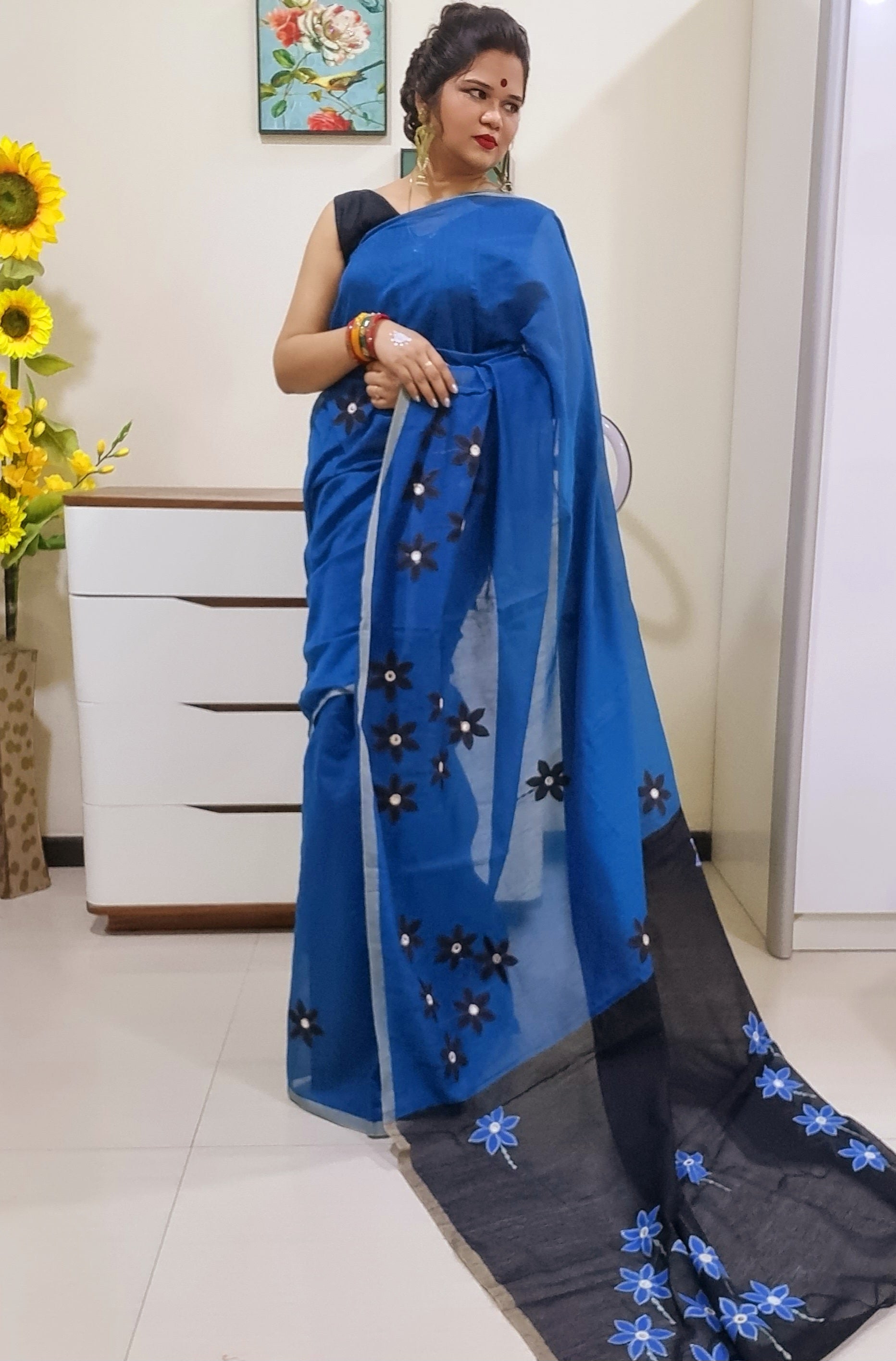 Mirror work Handloom Saree