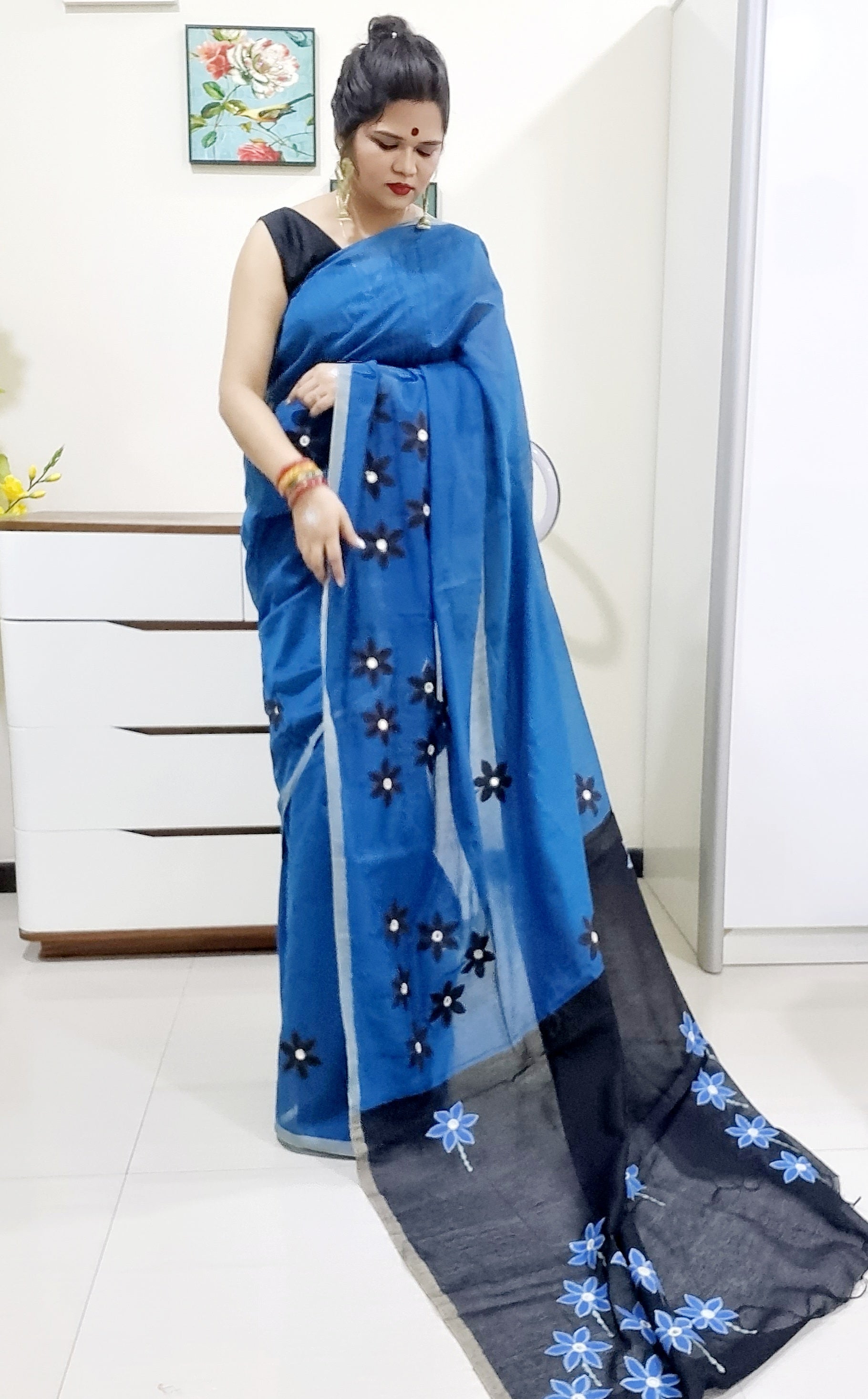 Mirror work Handloom Saree