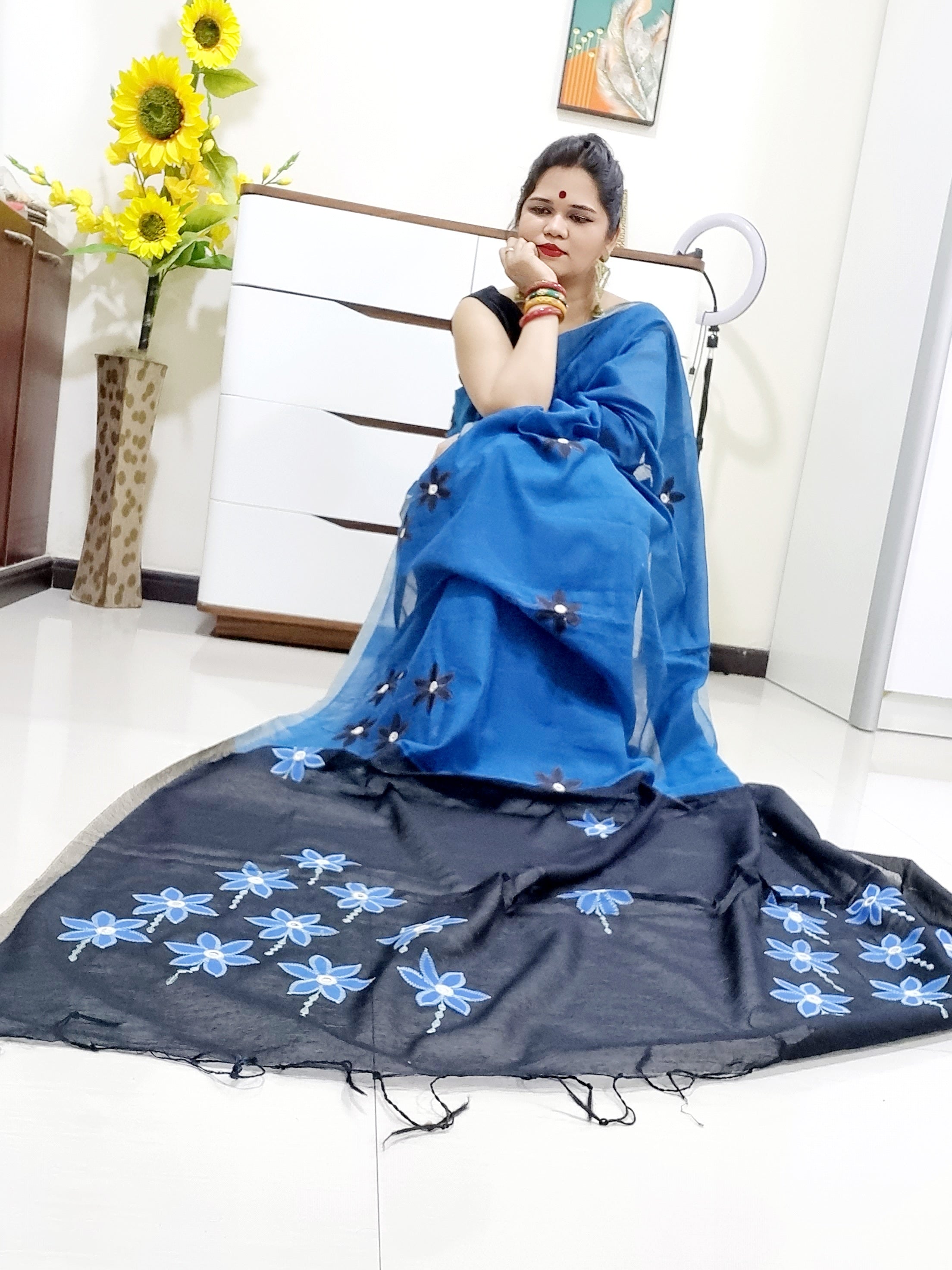 Mirror work Handloom Saree