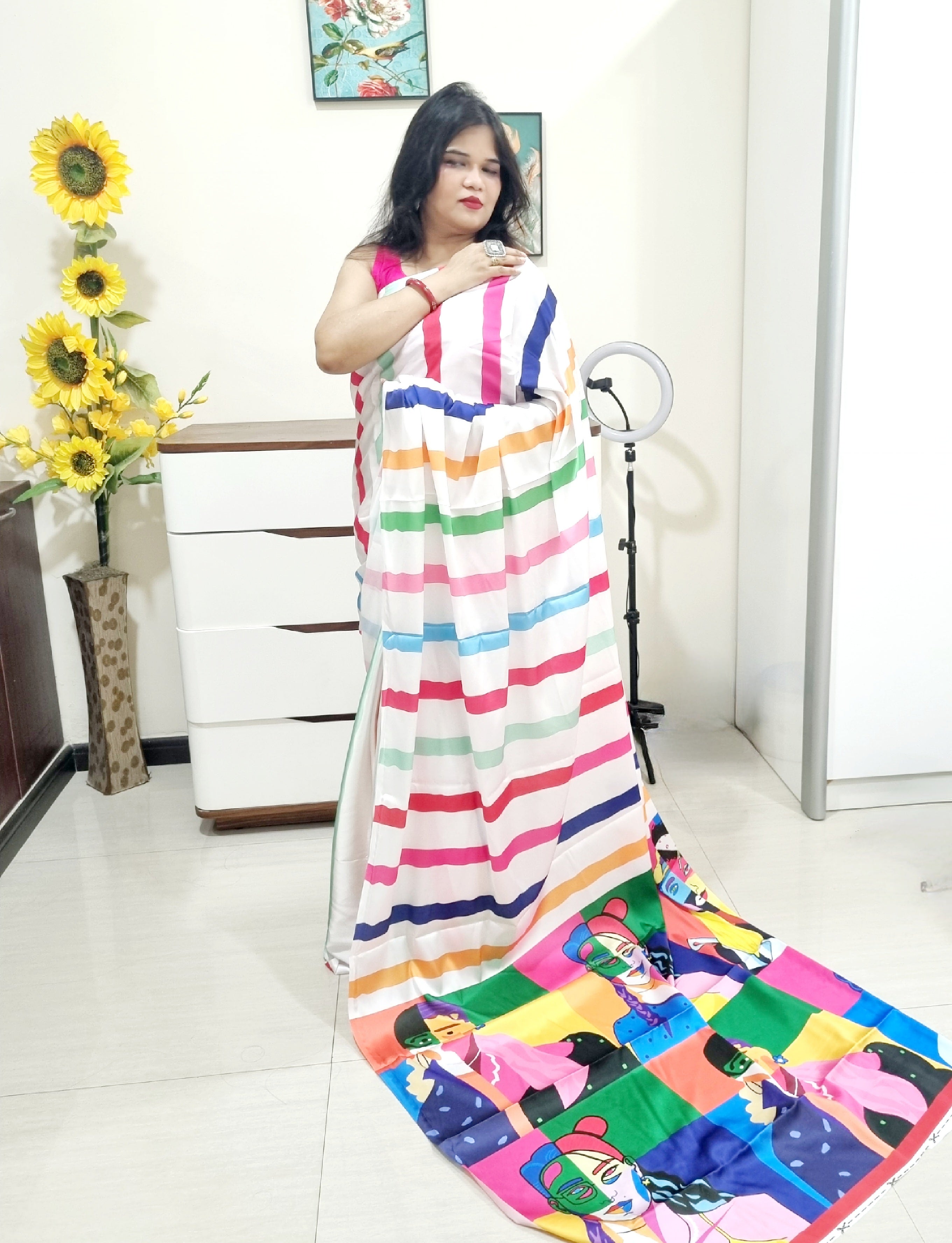 Digitally Printed Multicolor Saree