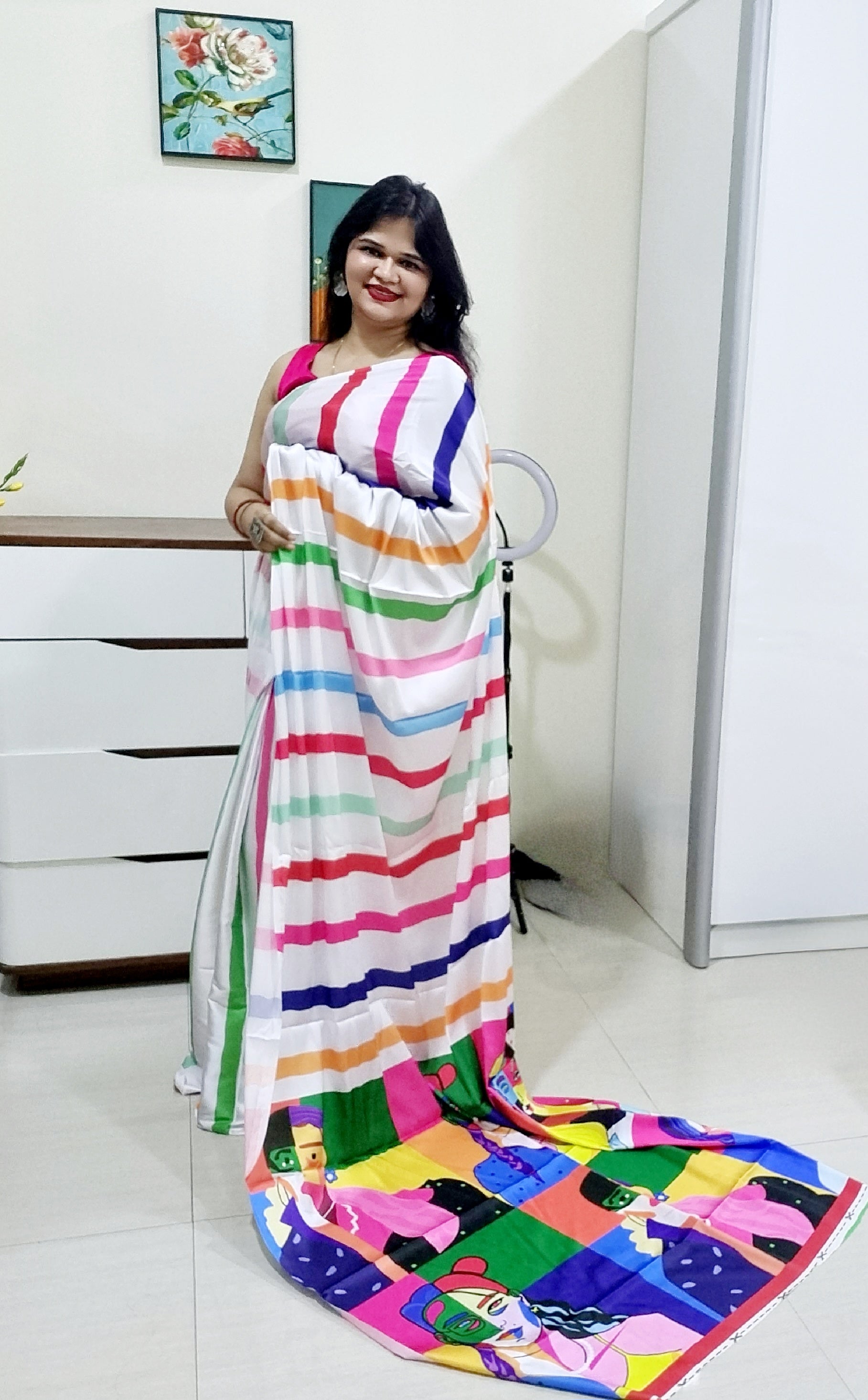 Digitally Printed Multicolor Saree