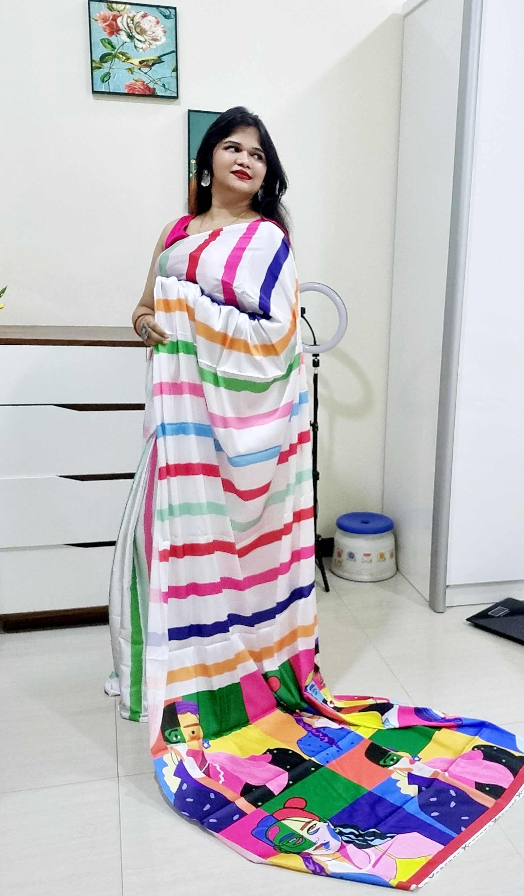 Digitally Printed Multicolor Saree