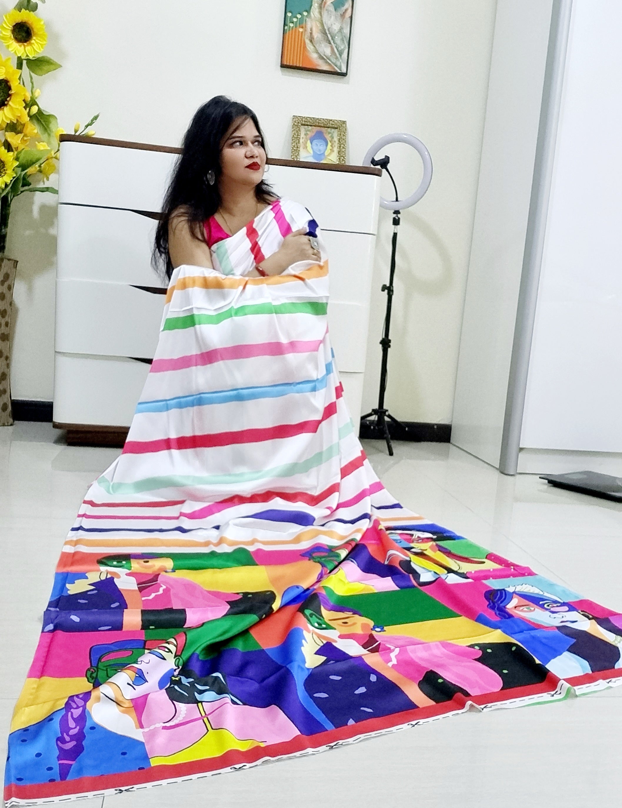 Digitally Printed Multicolor Saree