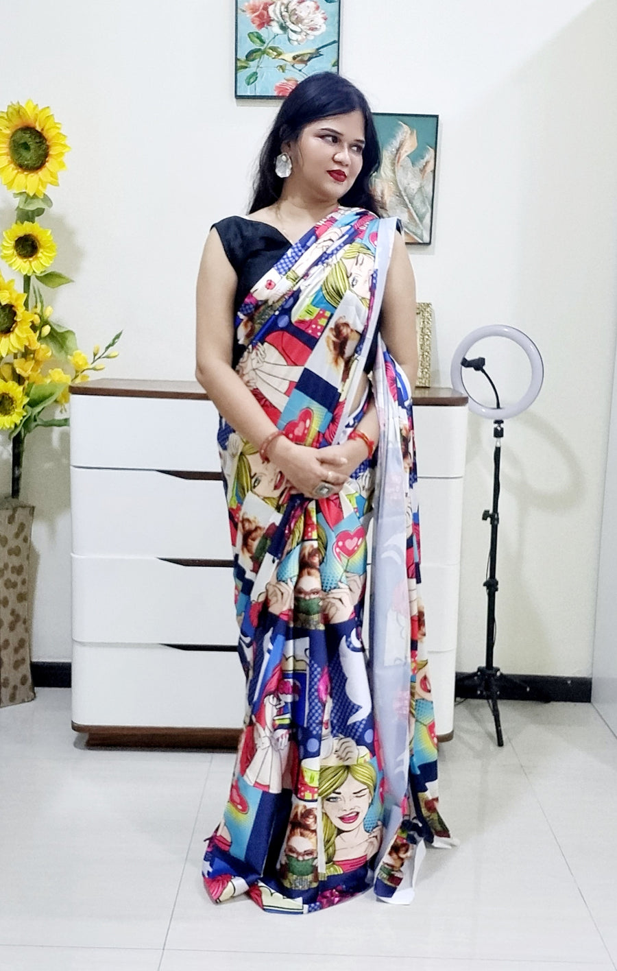 Digitally Printed Multicolor Saree