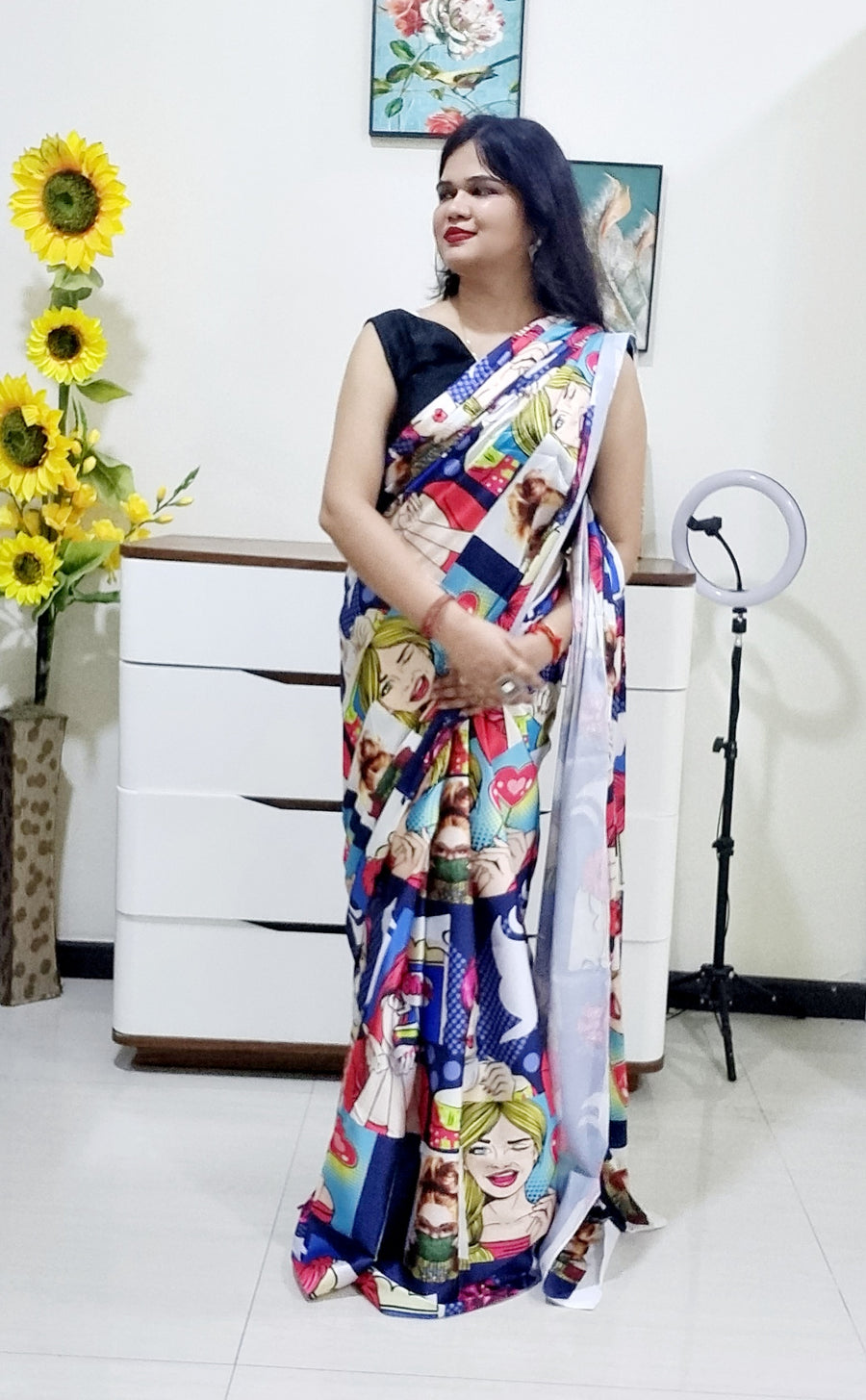 Digitally Printed Multicolor Saree