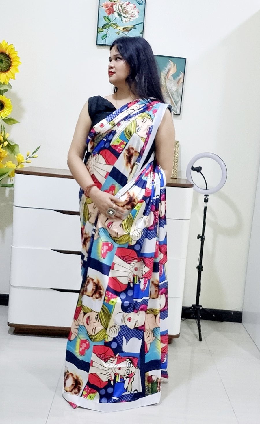 Digitally Printed Multicolor Saree