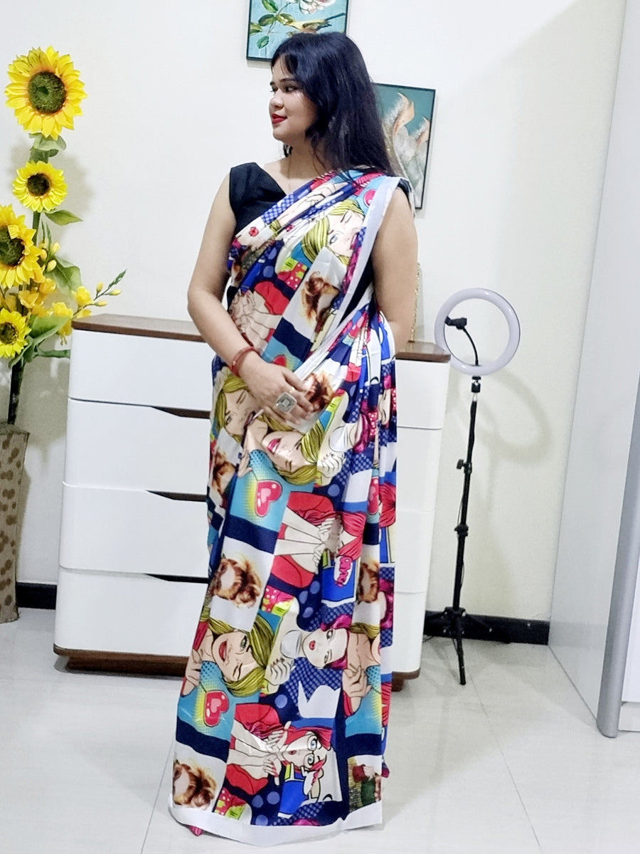 Digitally Printed Multicolor Saree