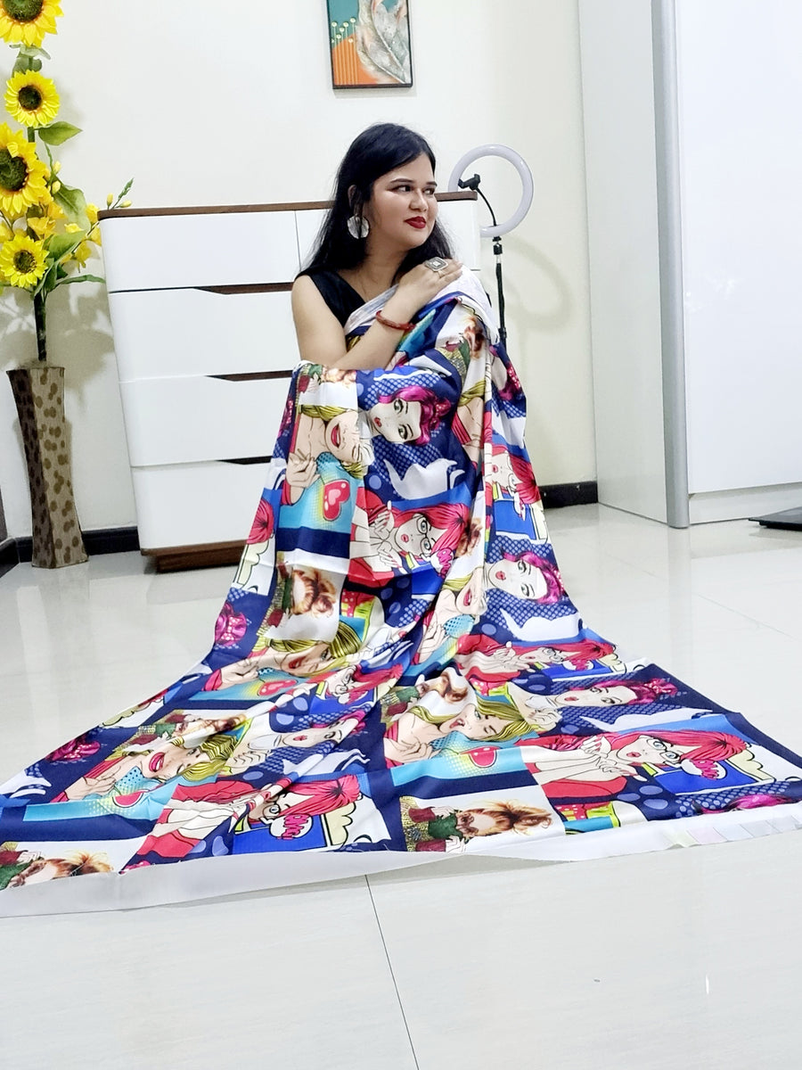 Digitally Printed Multicolor Saree