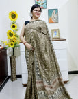 Kalamkari silk olive green (Machilipatnam) pedana work saree