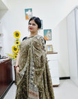 Kalamkari silk olive green (Machilipatnam) pedana work saree