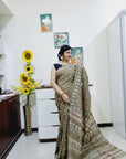 Kalamkari silk olive green (Machilipatnam) pedana work saree