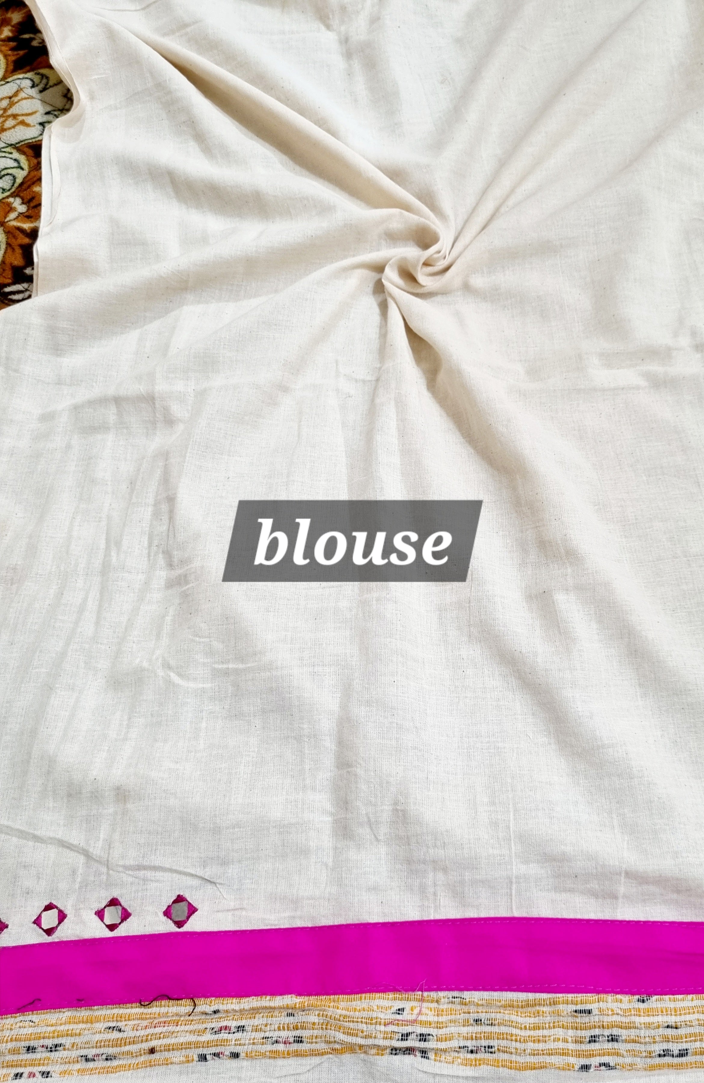 Khes soft cotton mirror work white pink saree