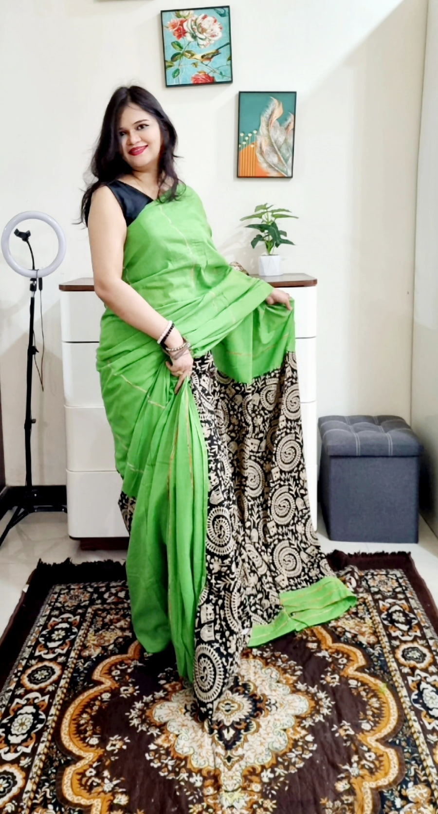 Khes soft cotton bengal handloom fusion saree