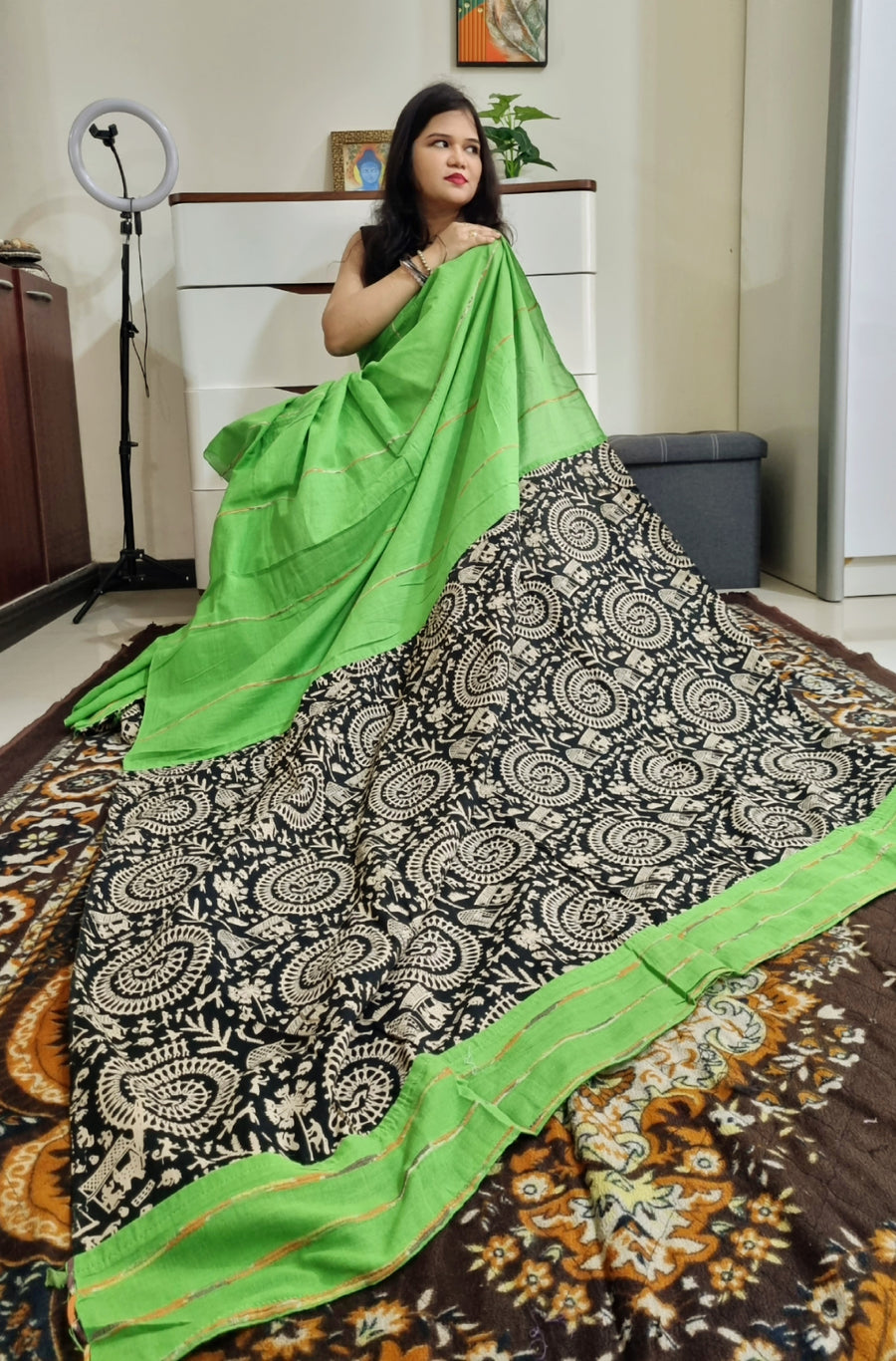 Khes soft cotton bengal handloom fusion saree