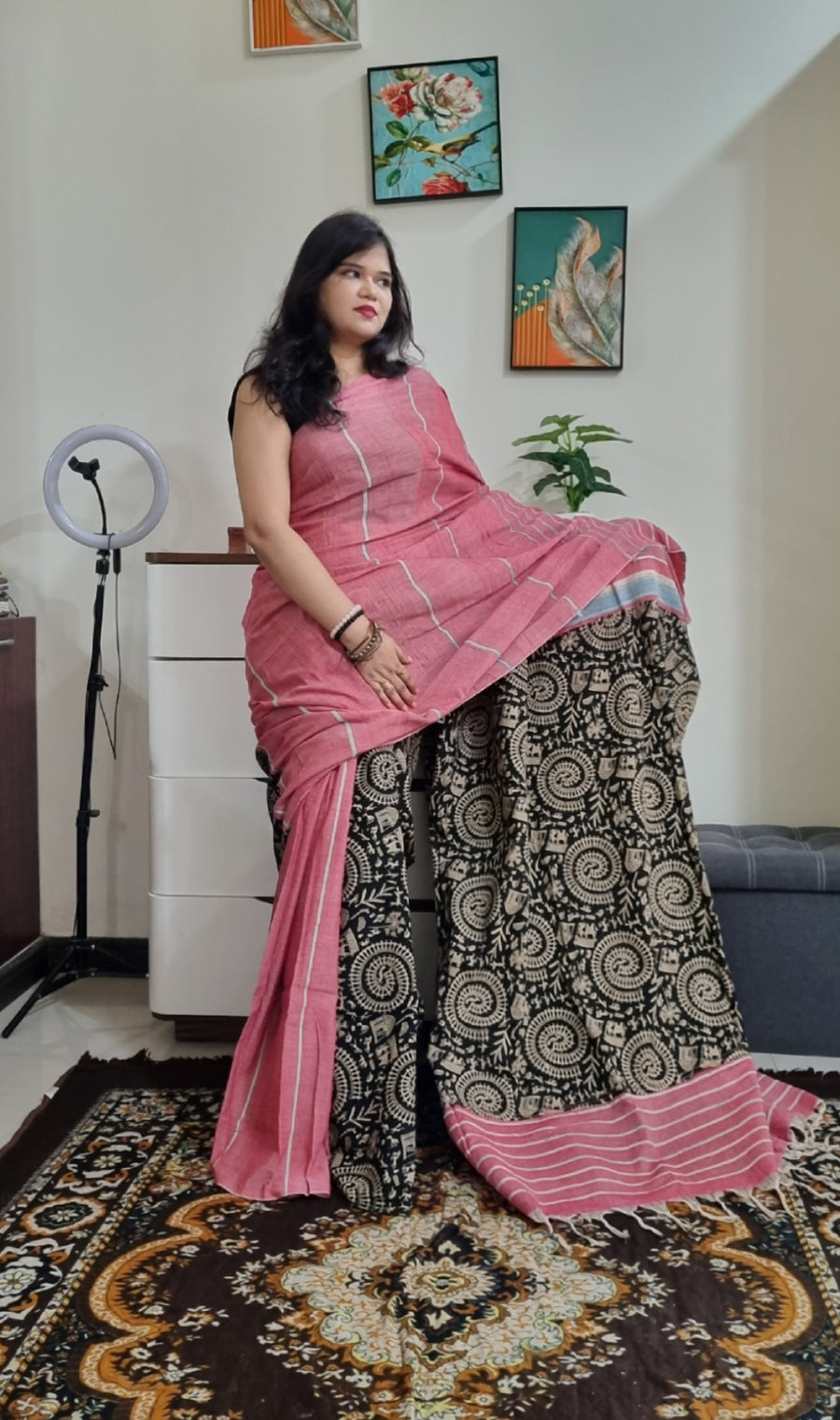 Khes soft cotton bengal handloom fusion saree