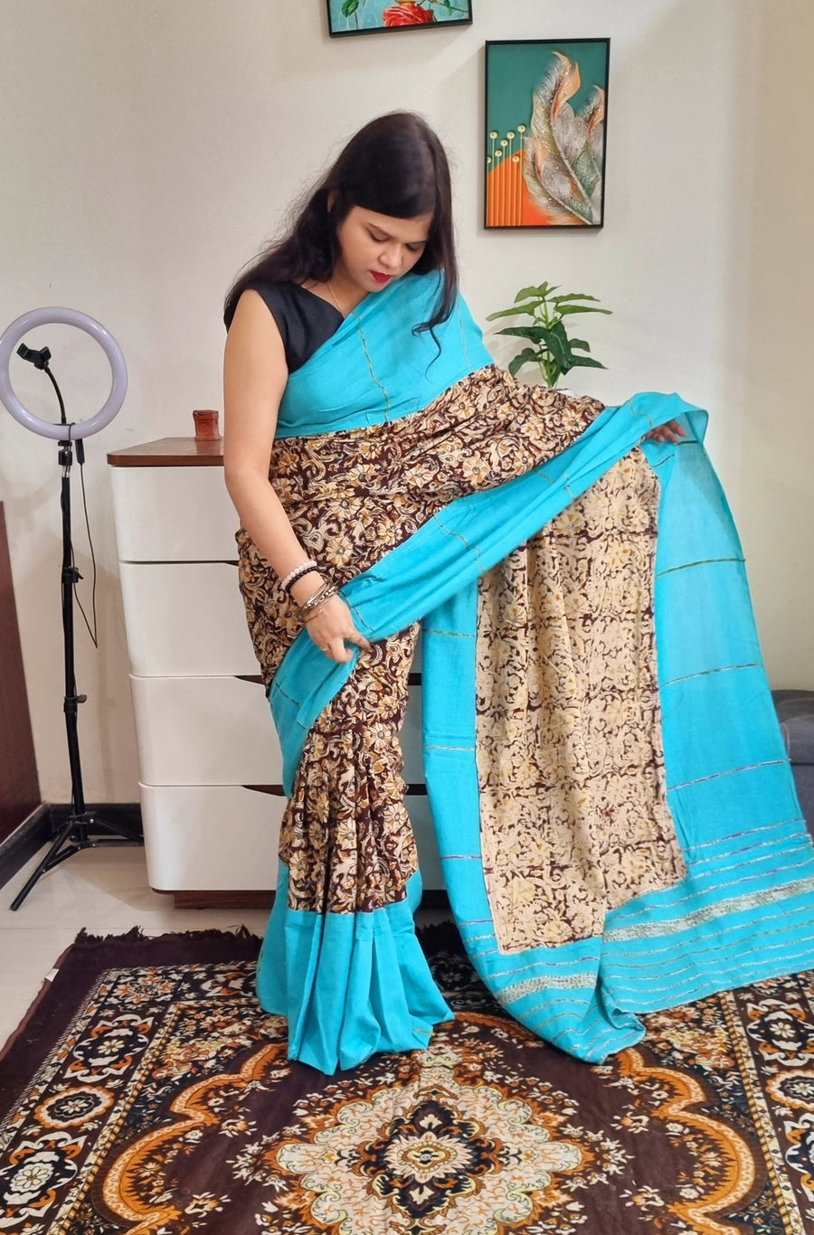 Khes soft cotton bengal handloom fusion saree