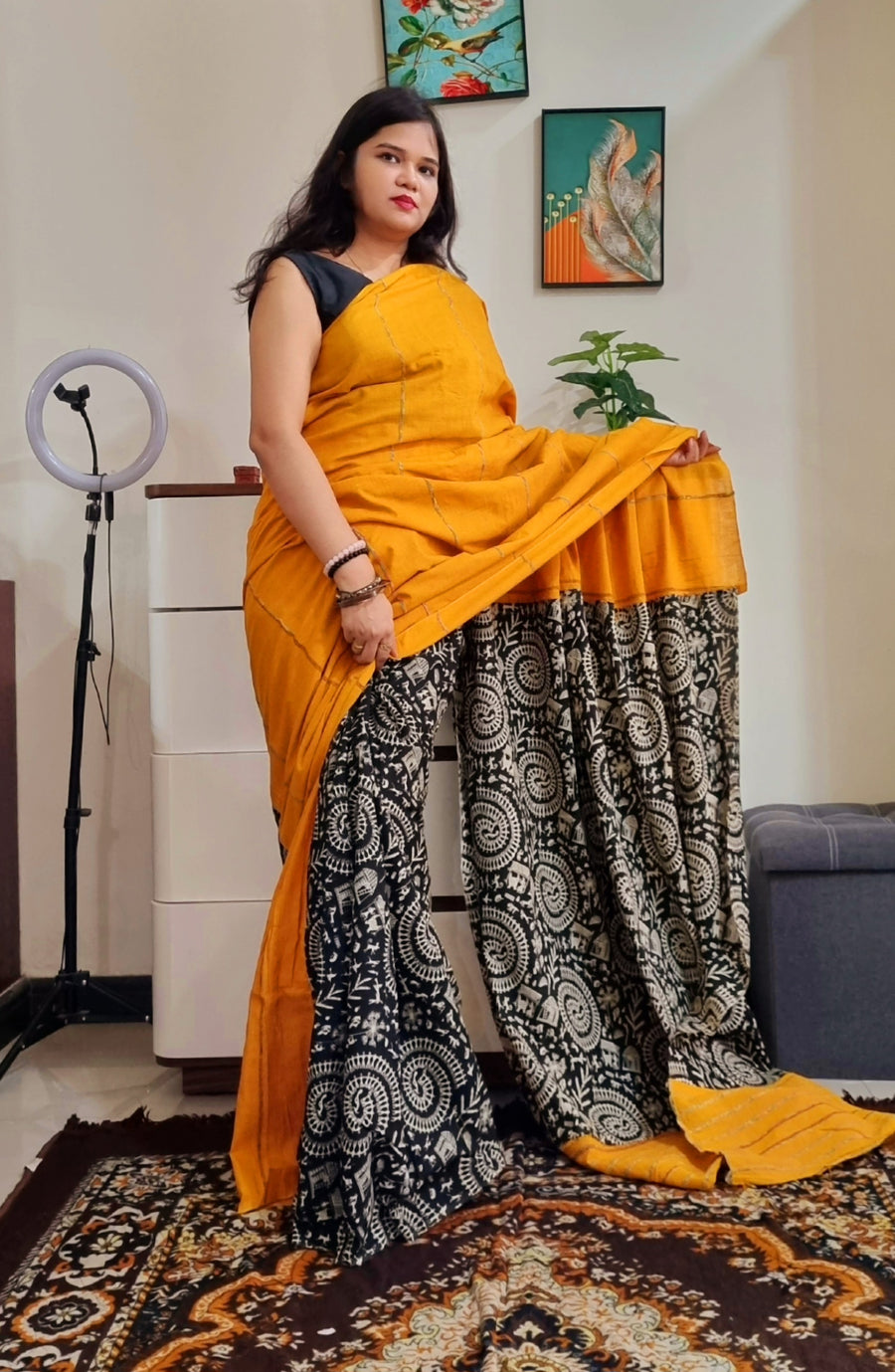 Khes soft cotton bengal handloom fusion saree