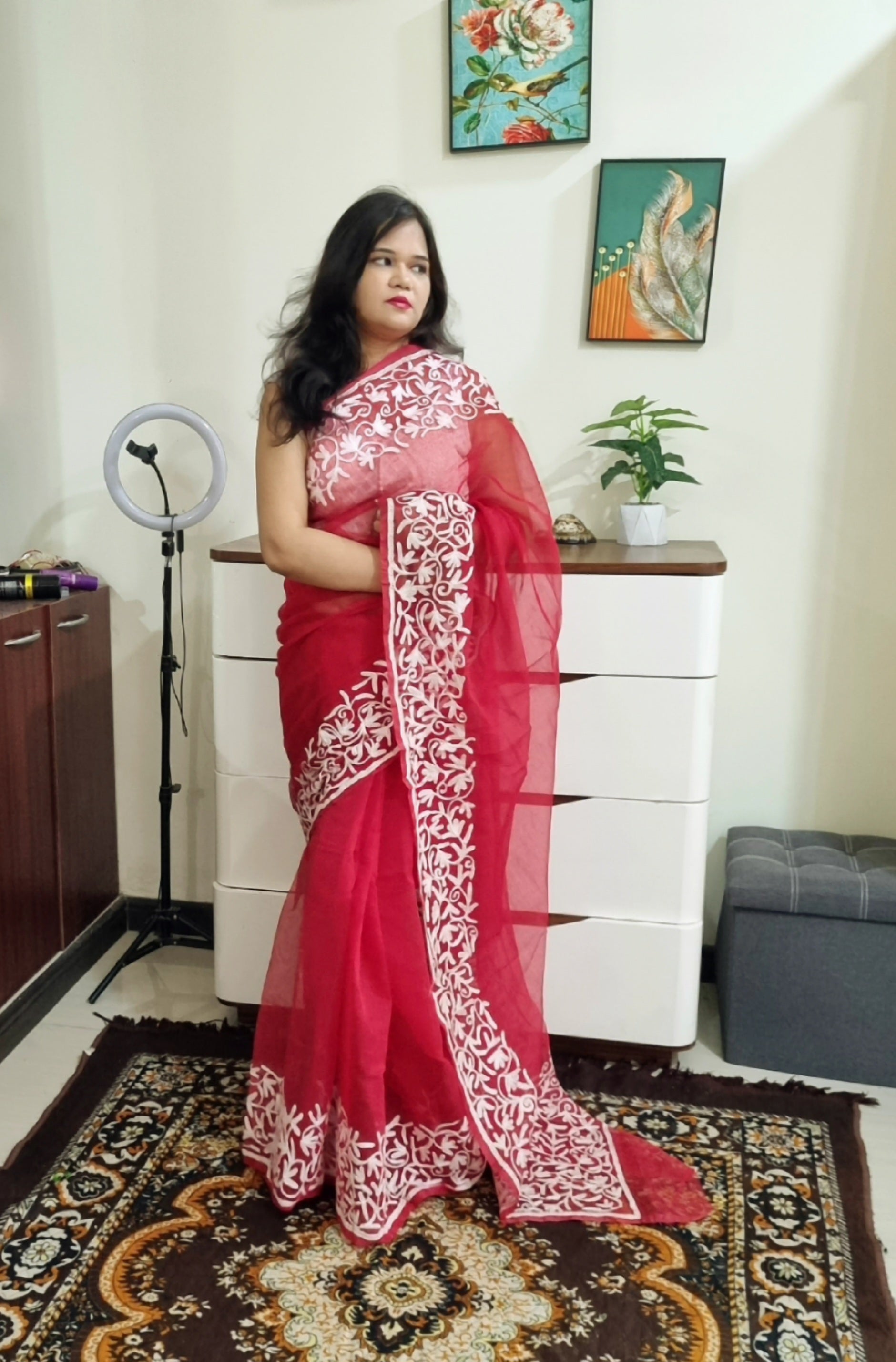 Premium quality supernet aari work saree